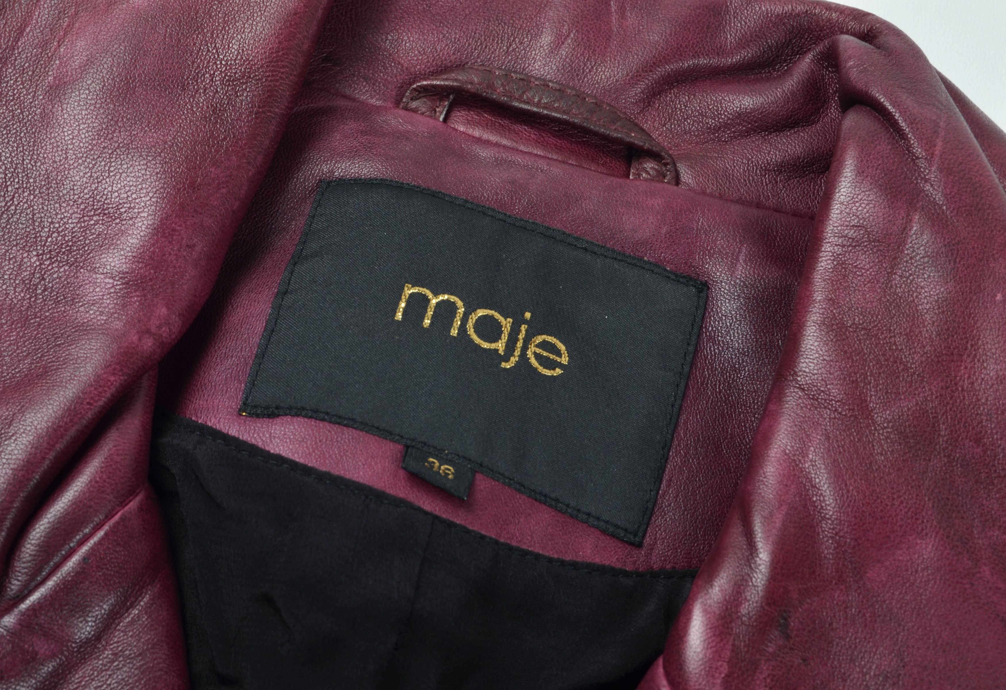 Maje Maje Burgundy Lamb Leather Biker Moto Punk Jacket Size S / US 4 / IT 40 - 5 Thumbnail