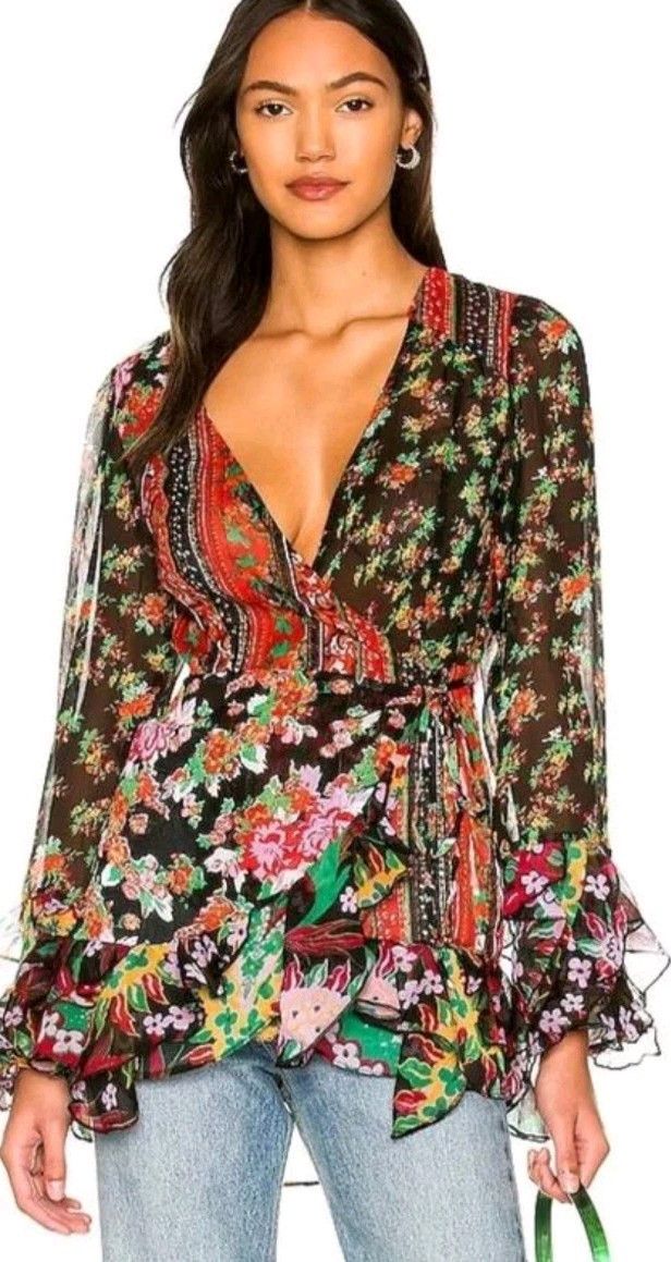 Free People Free People Magic Hour Sheer Floral Wrap Tunic Blouse Ruffle Size M / US 6-8 / IT 42-44 - 9 Thumbnail