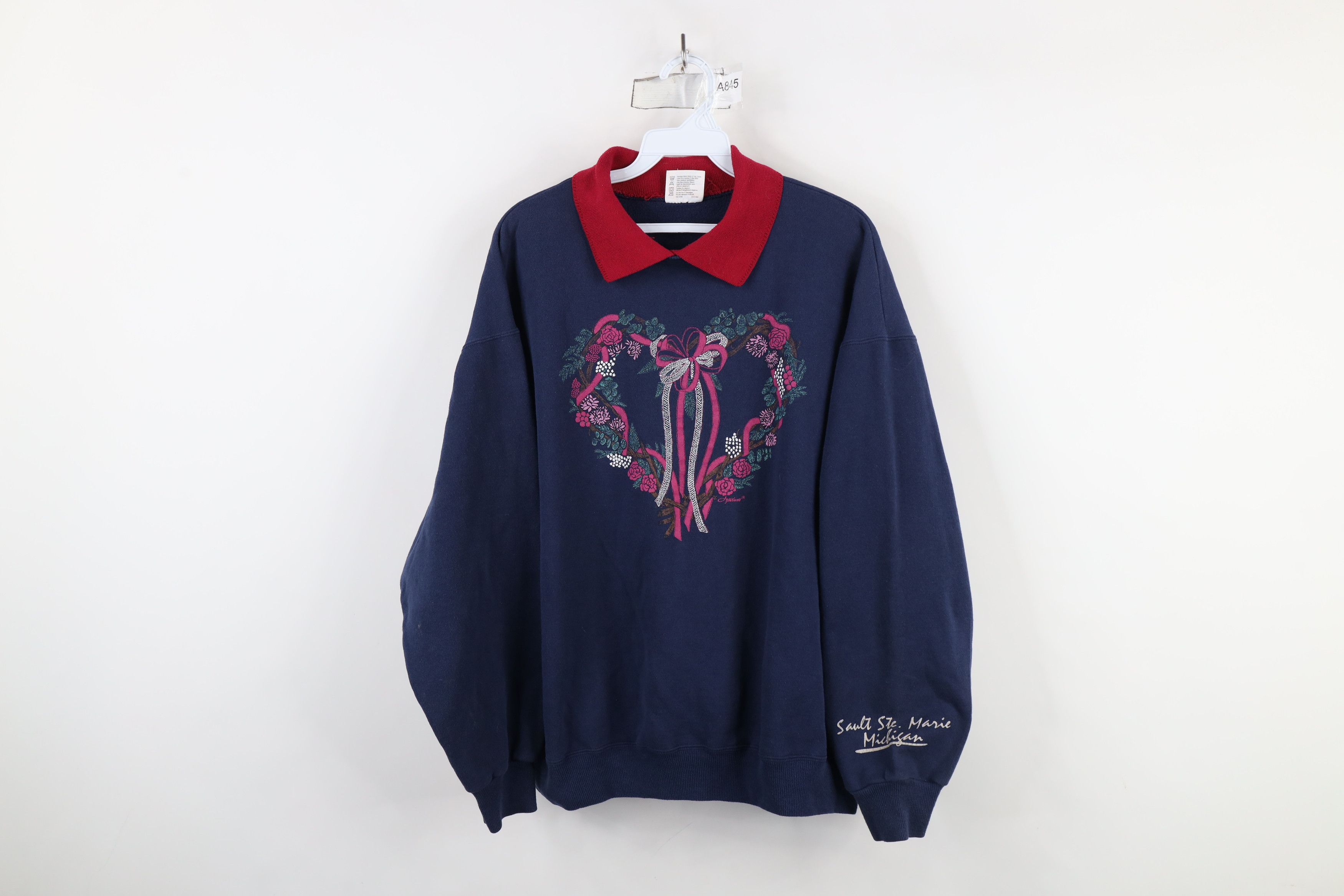 Vintage Vintage 90s Streetwear Heart Lace Collared Sweatshirt Size XL / US 12-14 / IT 48-50 - 1 Thumbnail