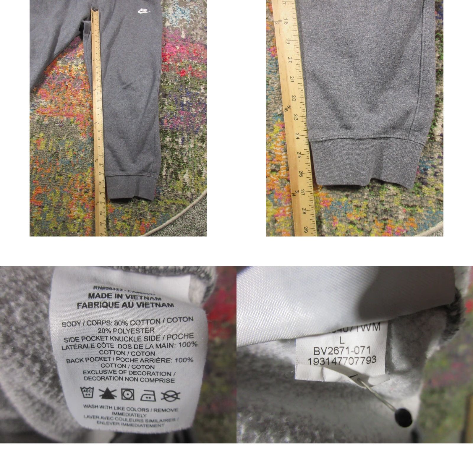 Nike Nike Sweatpants Adult L Gray Fleece Joggers Embroidered Swoosh 27 In Inseam Mens Size US 33 - 8 Thumbnail