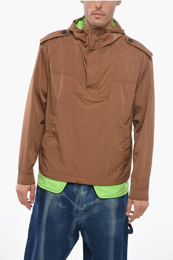 image of Dior Nylon Windbreaker With Half Zip in Brown, Men's (Size Medium)