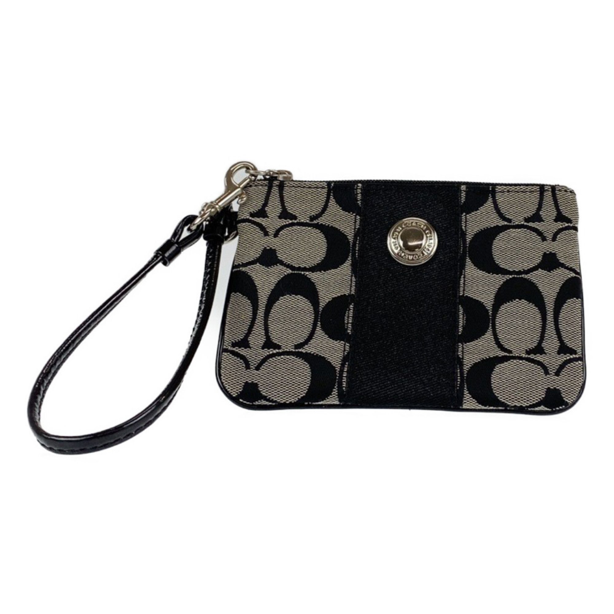 Coach COACH Signature Black Silver Canvas Accessory Pouch Wristlet for Women Size ONE SIZE - 1 Thumbnail