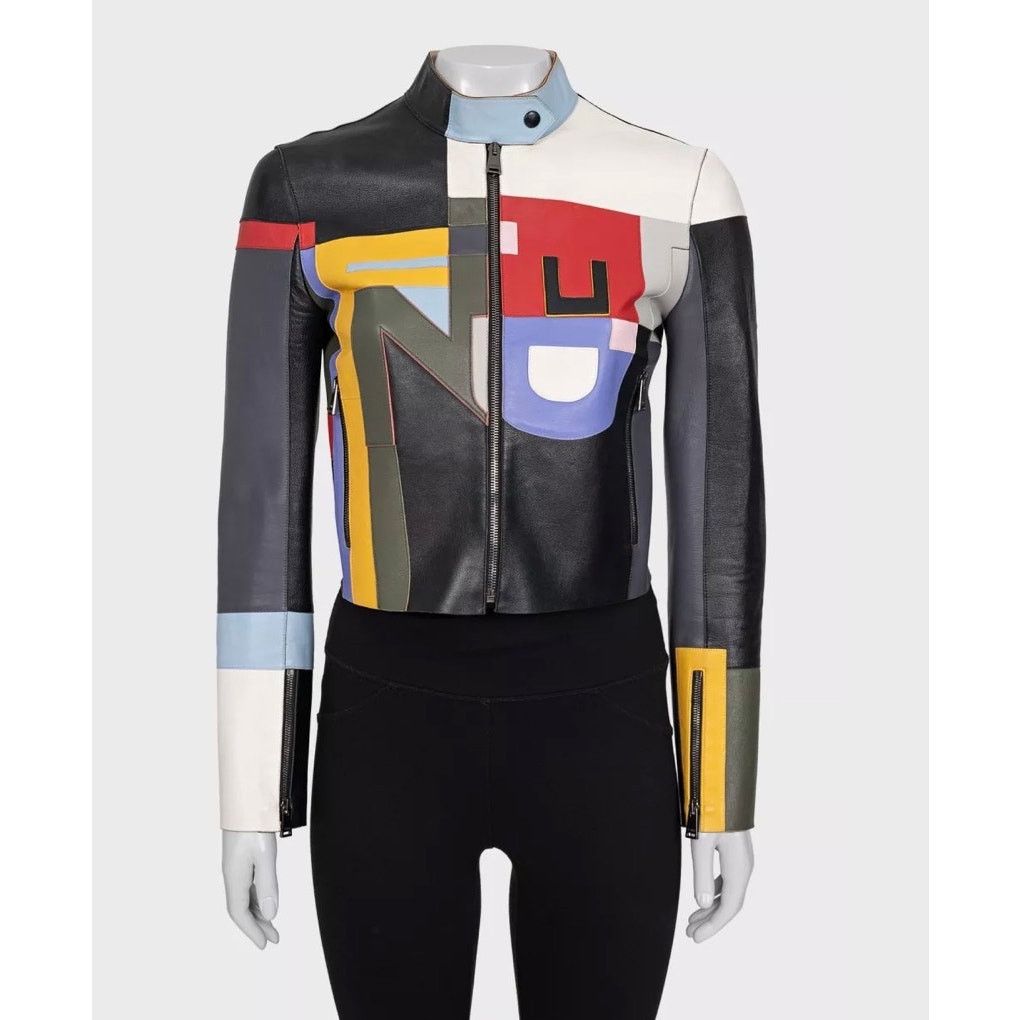 Fendi Multicolor Leather Cropped Jacket - Size 40