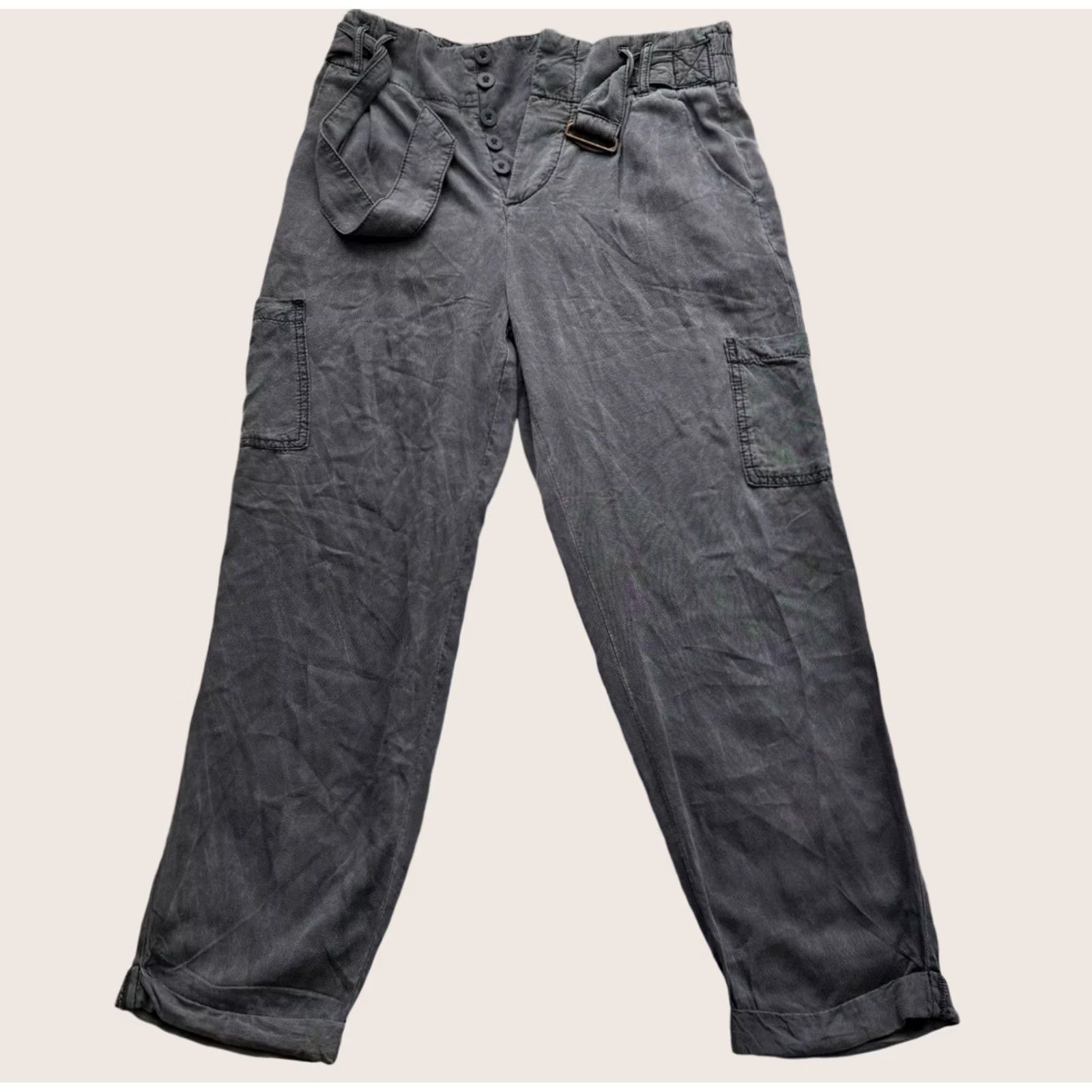Free People Free People Pants Womens 2 Gray Utility Cargo Straight Leg Belted Button Fly Size 26" / US 2 / IT 38 - 1 Thumbnail