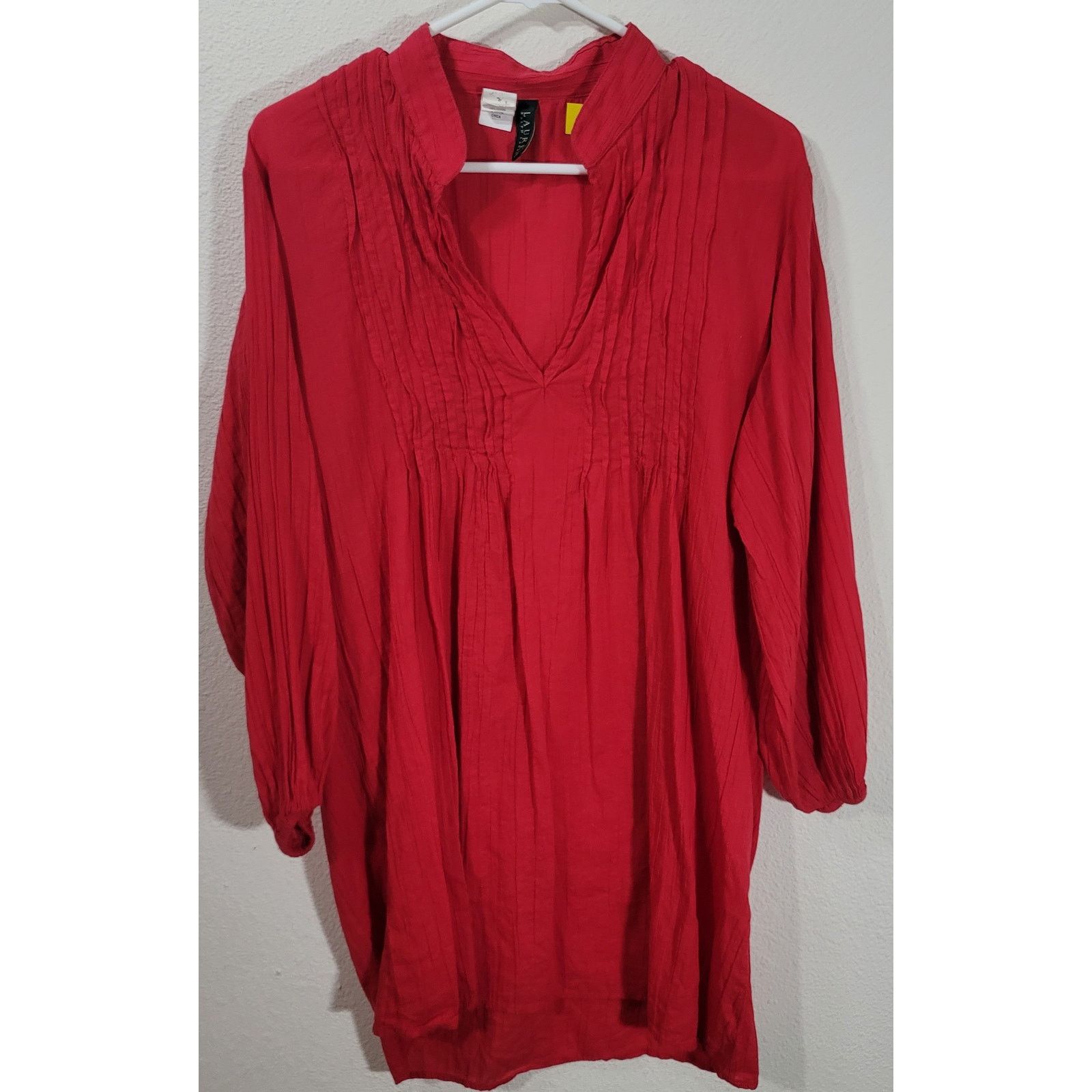 Lauren Ralph Lauren Lauren Ralph Lauren Red Pleated Long Sleeves Top/Dress Small Size S / US 4 / IT 40 - 1 Thumbnail