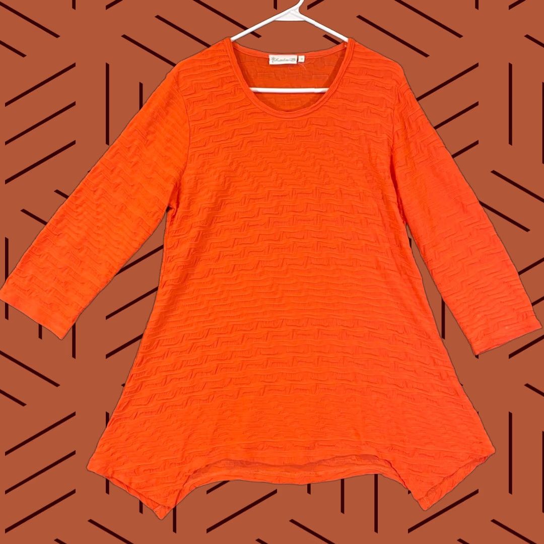 Vintage Lulu-B Shirt Womens Medium Orange Blouse Knit 3/4 Sleeve Textured Stretch Top Size M / US 6-8 / IT 42-44 - 1 Thumbnail