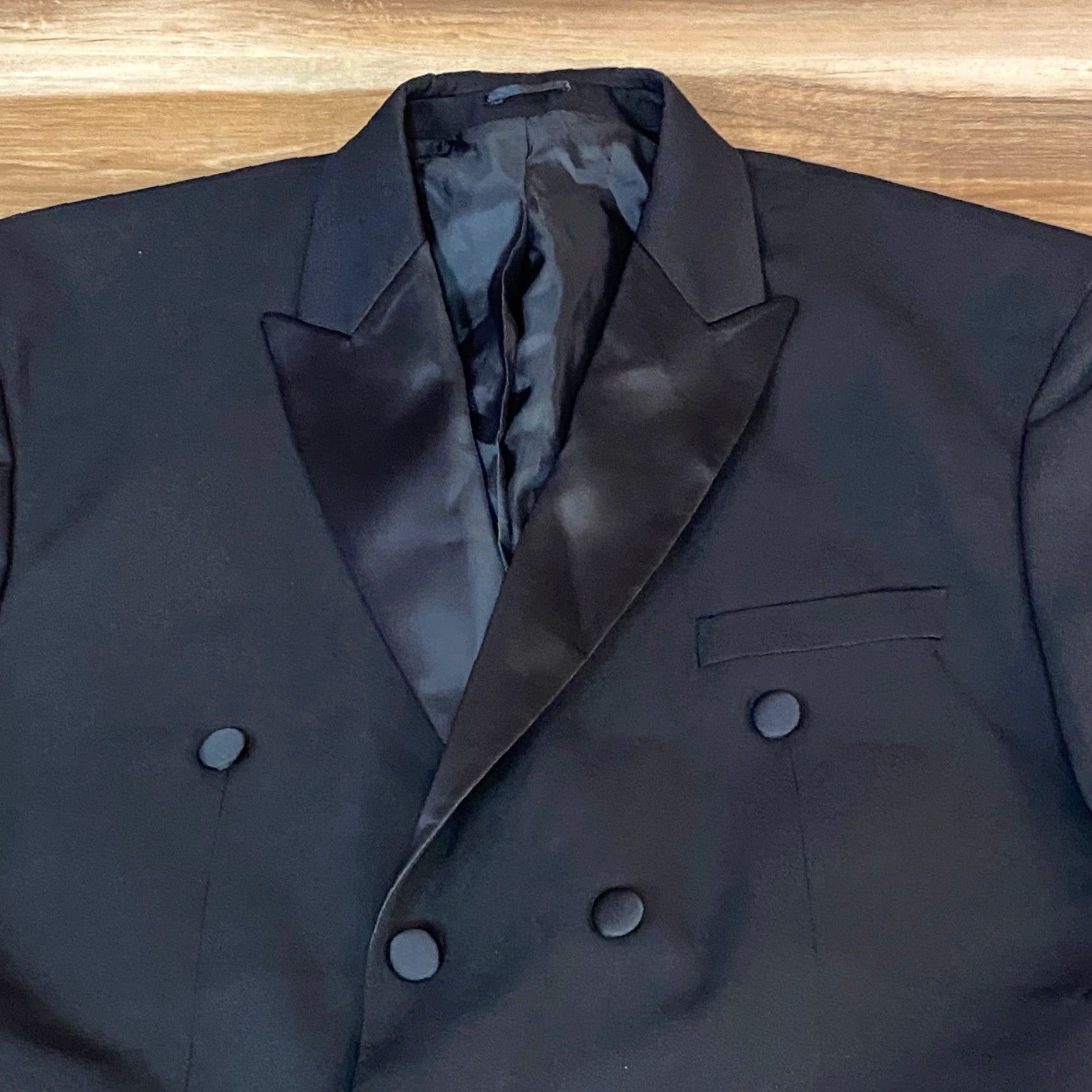 Vintage BoohooMAN Black Double Breasted Tuxedo Blazer Jacket Mens Size 36 EU Regular Satin Lapel Size 36R - 5 Thumbnail
