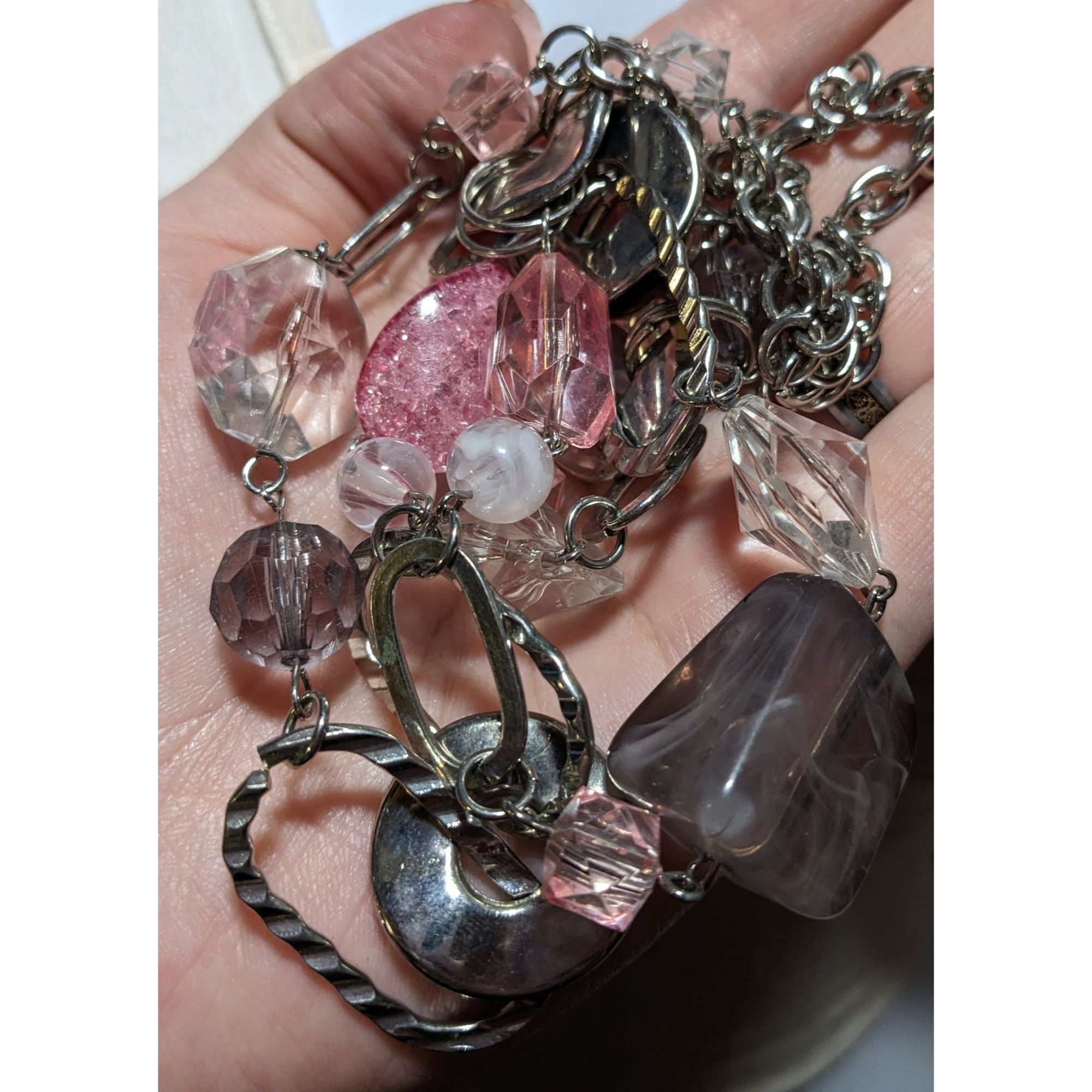 Other Pink And Silver Chunky Gemmed Statement Necklace Size ONE SIZE - 6 Thumbnail
