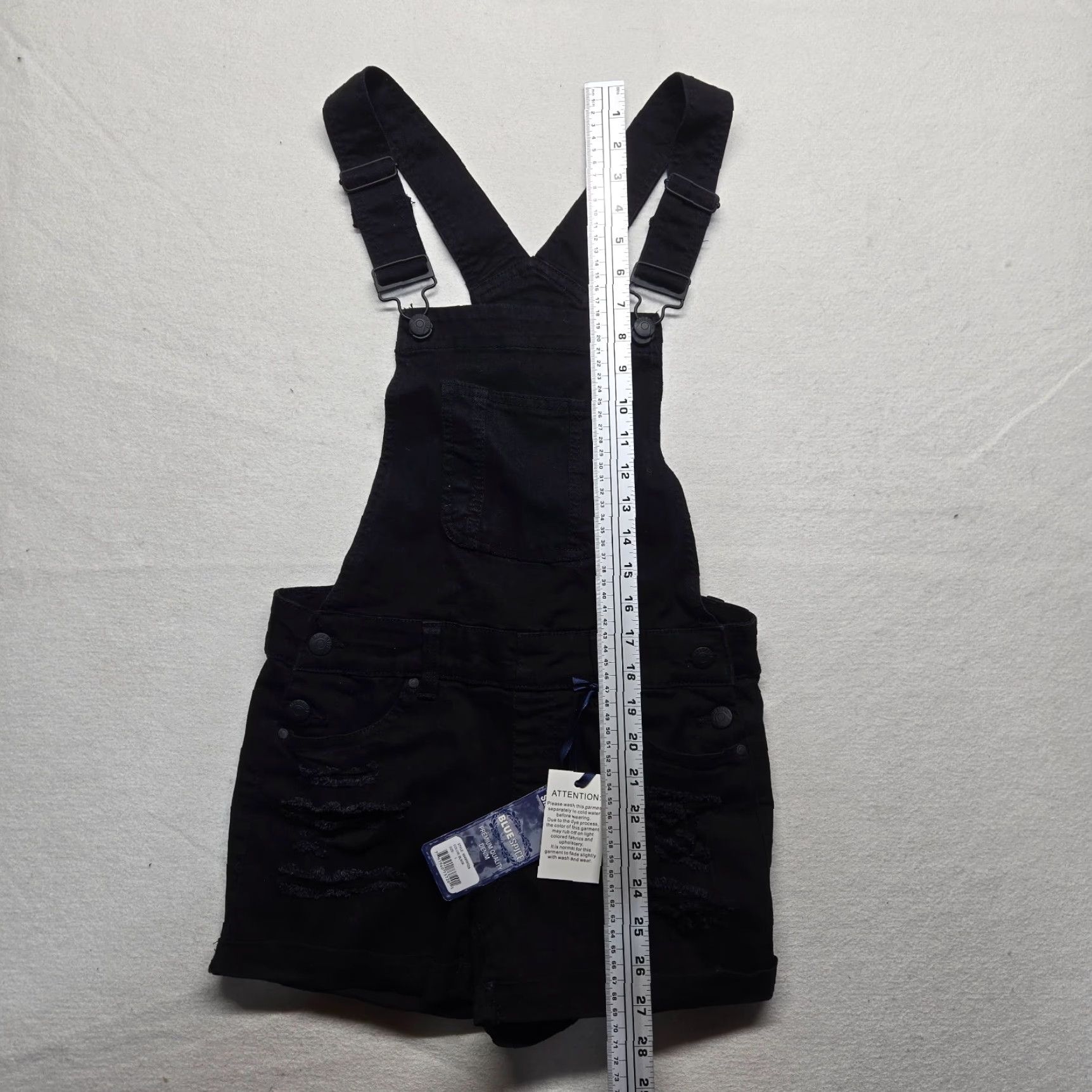 Denime Blue Spice Juniors Black Denim Overalls Size 1 Distressed Pockets Suspenders Womens Size 25" / US 0 / IT 36 - 6 Thumbnail