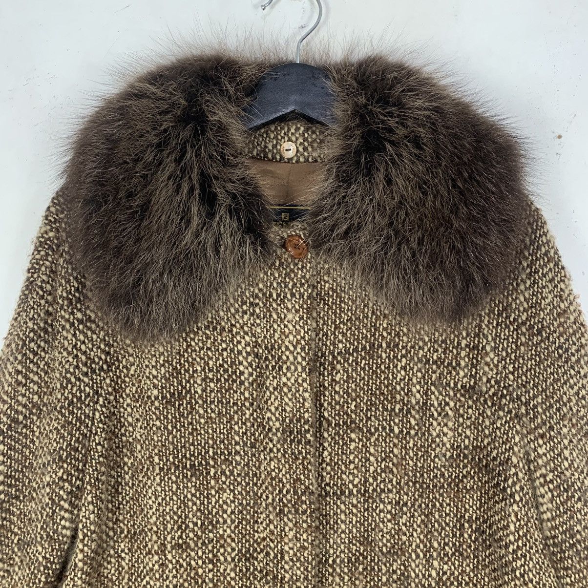 Fendi Fendi Italian Luxury vVintage Brown Tweed Wool Coat Fur Size L / US 10 / IT 46 - 2 Thumbnail