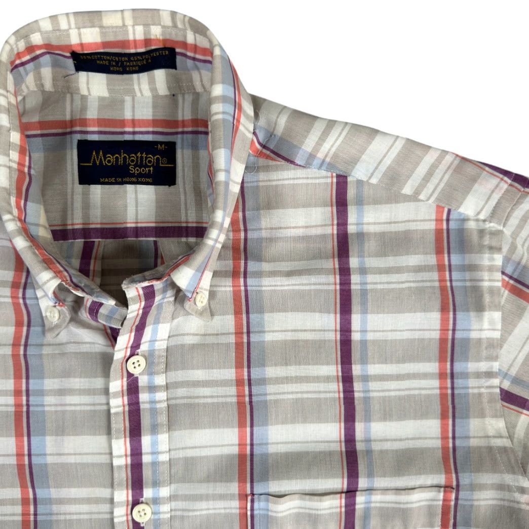 Vintage VINTAGE Manhattan Shirt Adult MEDIUM Brown Blue Plaid Button-Down Sport 80s Mens Size US M / EU 48-50 / 2 - 2 Thumbnail