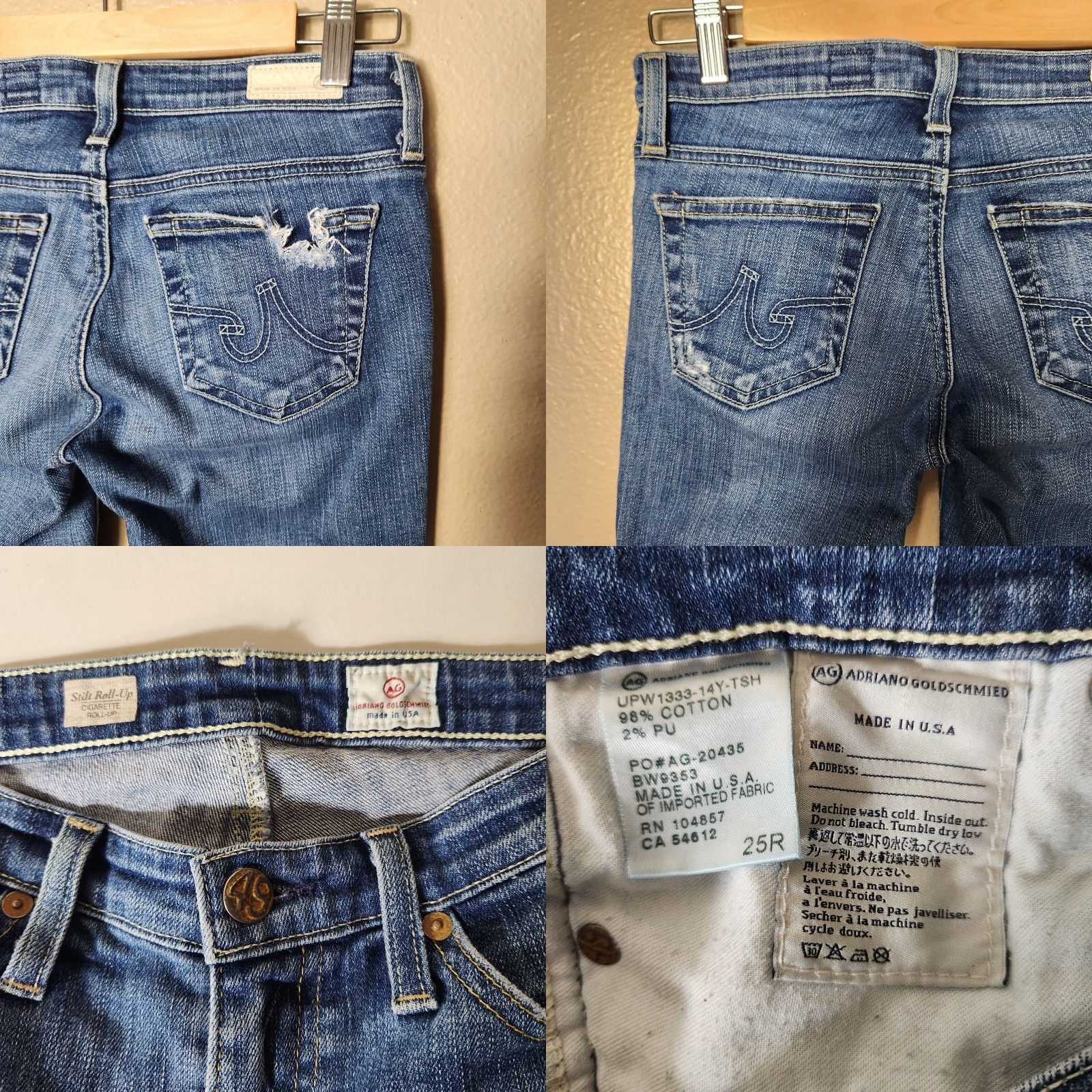 Vintage VINTAGE AG Adriano Goldschmied Stilt Roll-Up Cigarette Distressed Jeans 25 Women Jeans Slim Blue 5-Pocket Design Cigarette Size 42" / US 20 - 8 Thumbnail
