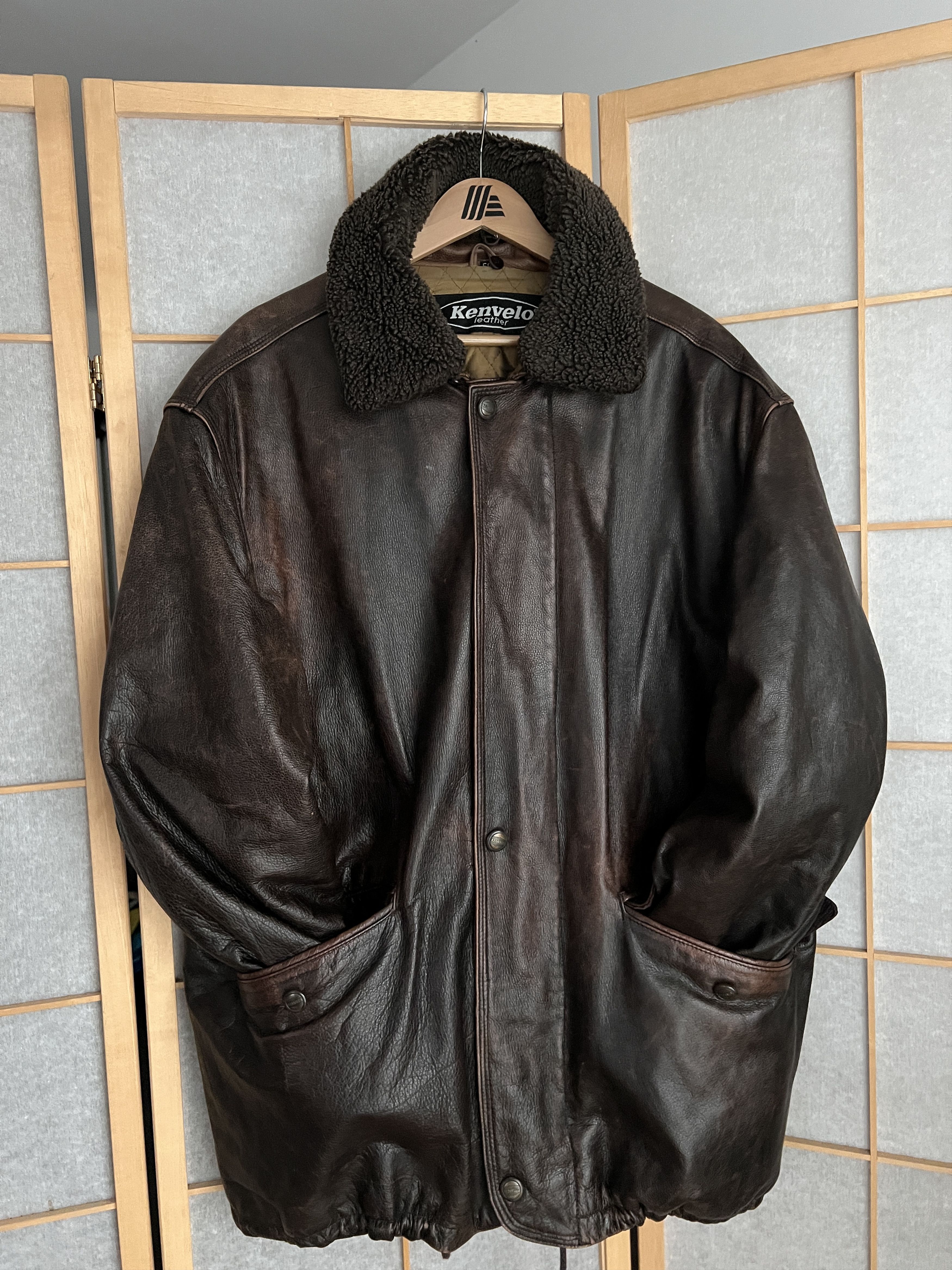 Other Crazy fit! VTG 90s Leather long hard coat jacket fur collar Size US XL / EU 56 / 4 - 5 Thumbnail