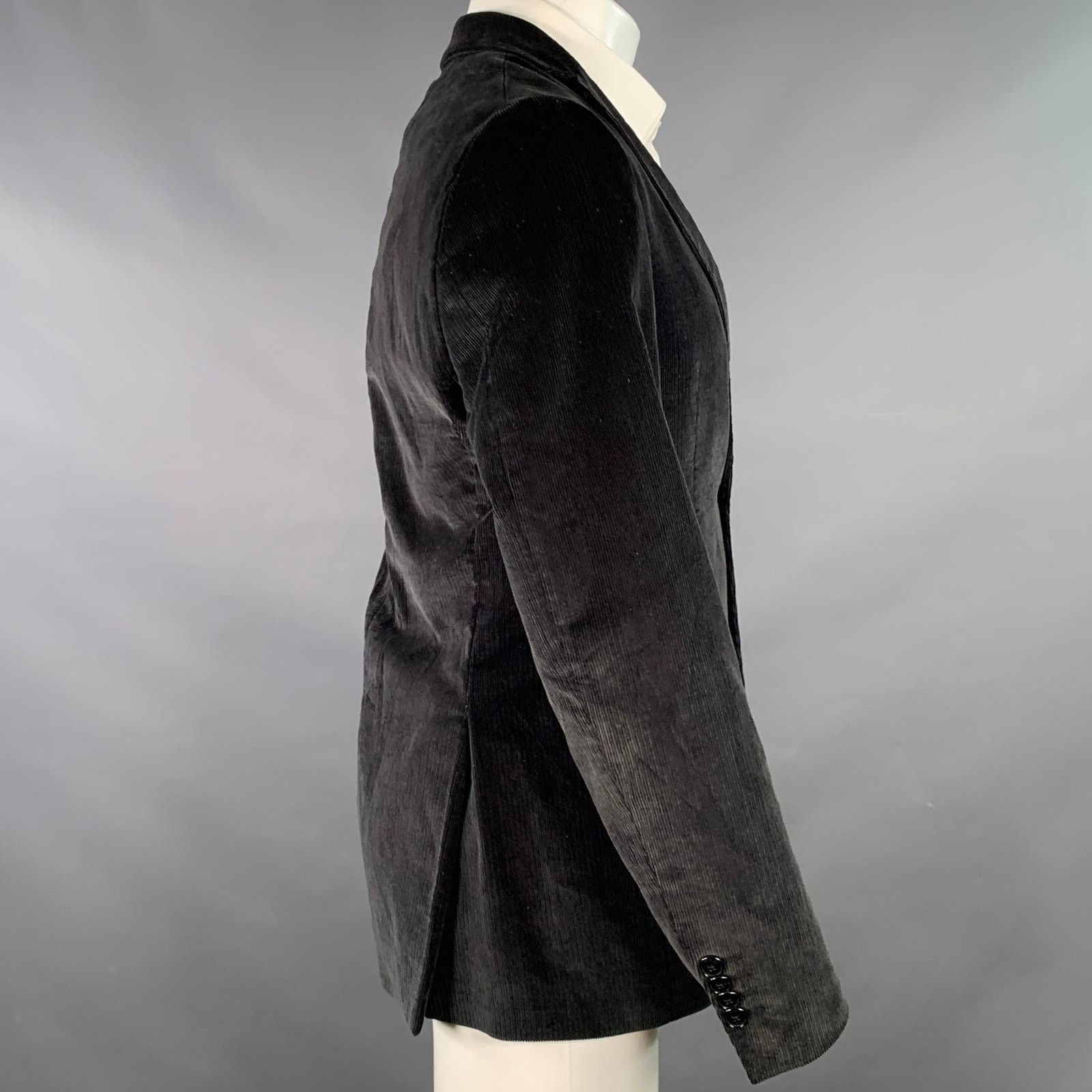Etro Size 38 Black Corduroy Cotton Blend Notch Lapel Sport Coat Size 38R - 2 Thumbnail