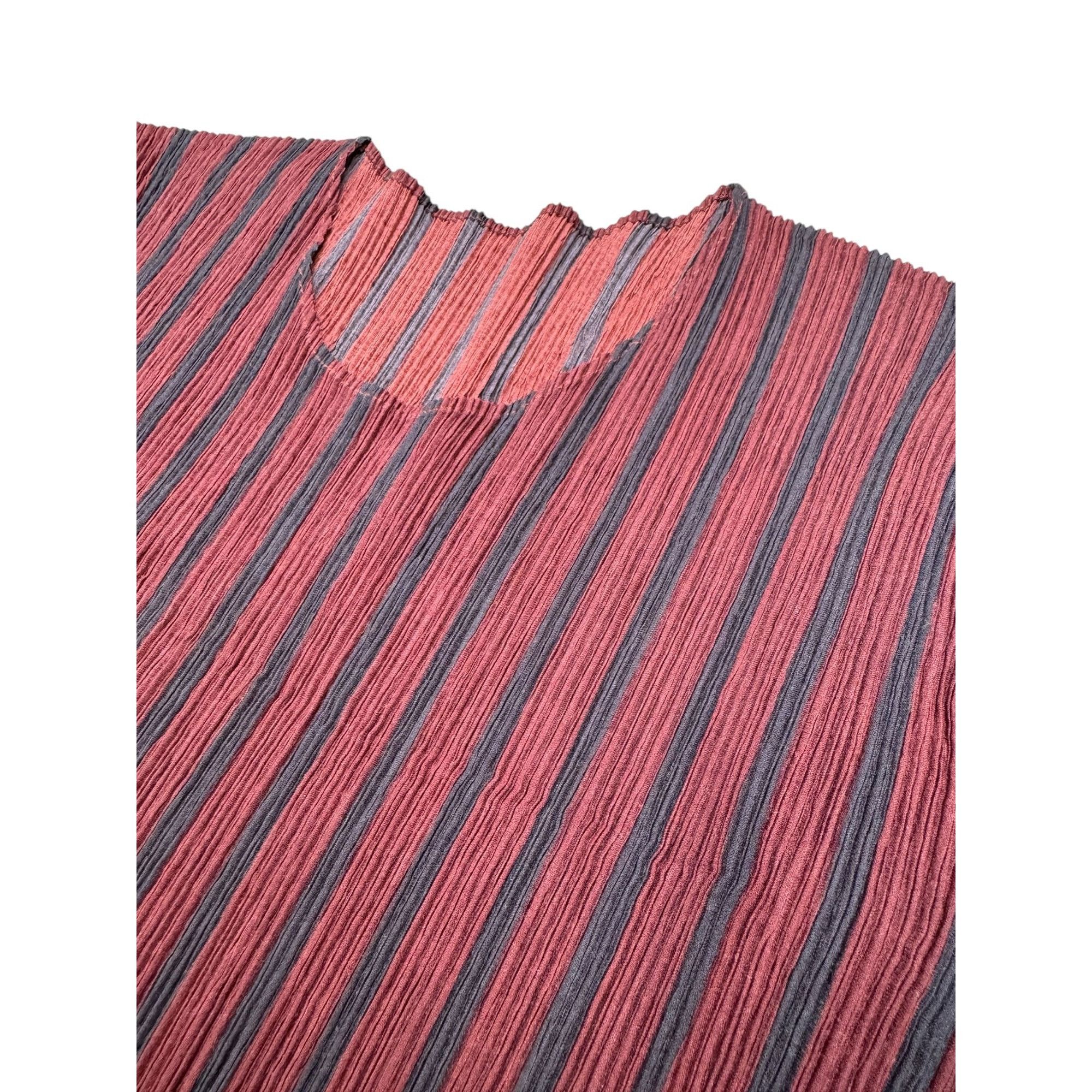 Issey Miyake Burgundy Striped Pleats Please Top Size M / US 6-8 / IT 42-44 - 3 Thumbnail