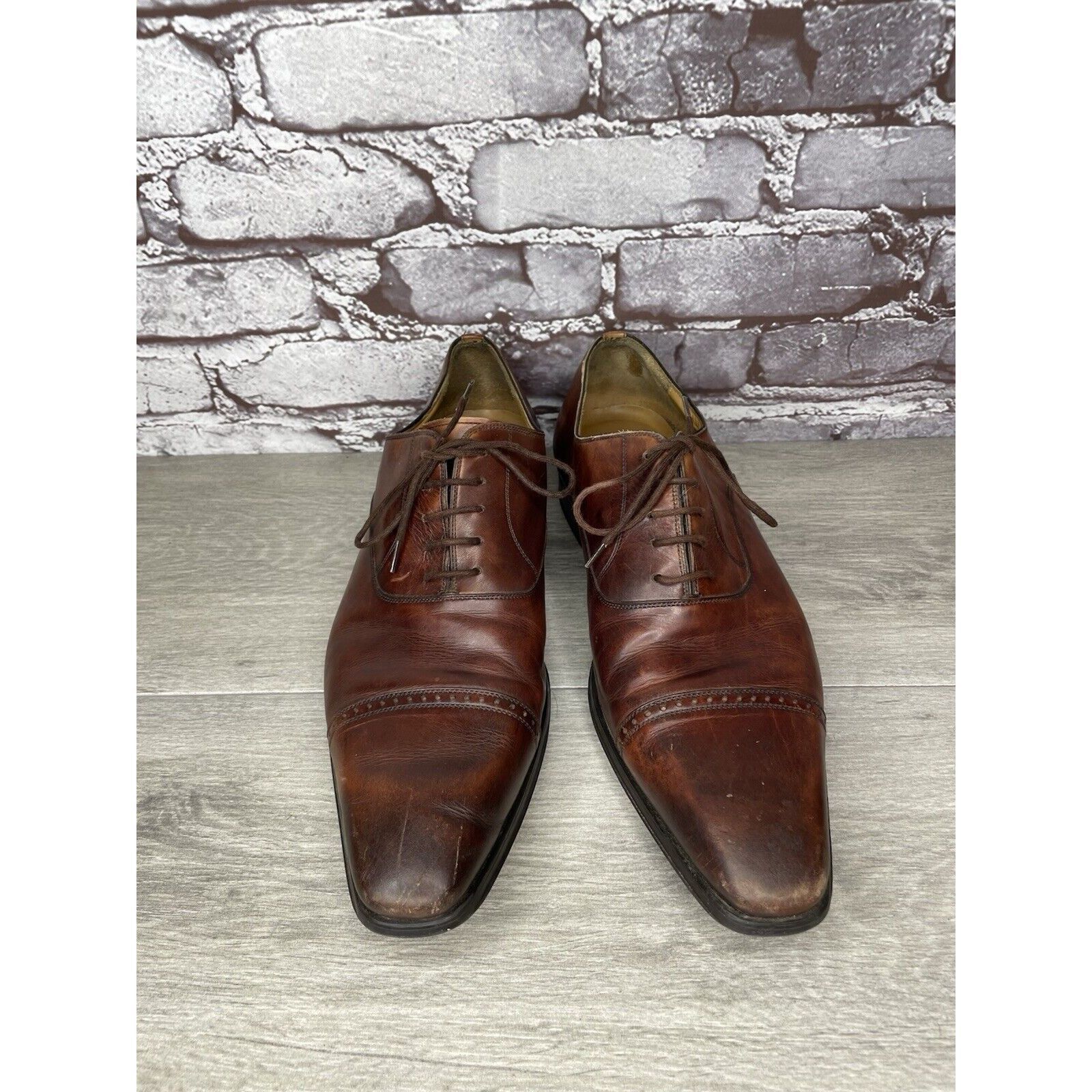 Magnanni Neiman Marcus Brown Leather Cap Toe Oxfords Shoes M