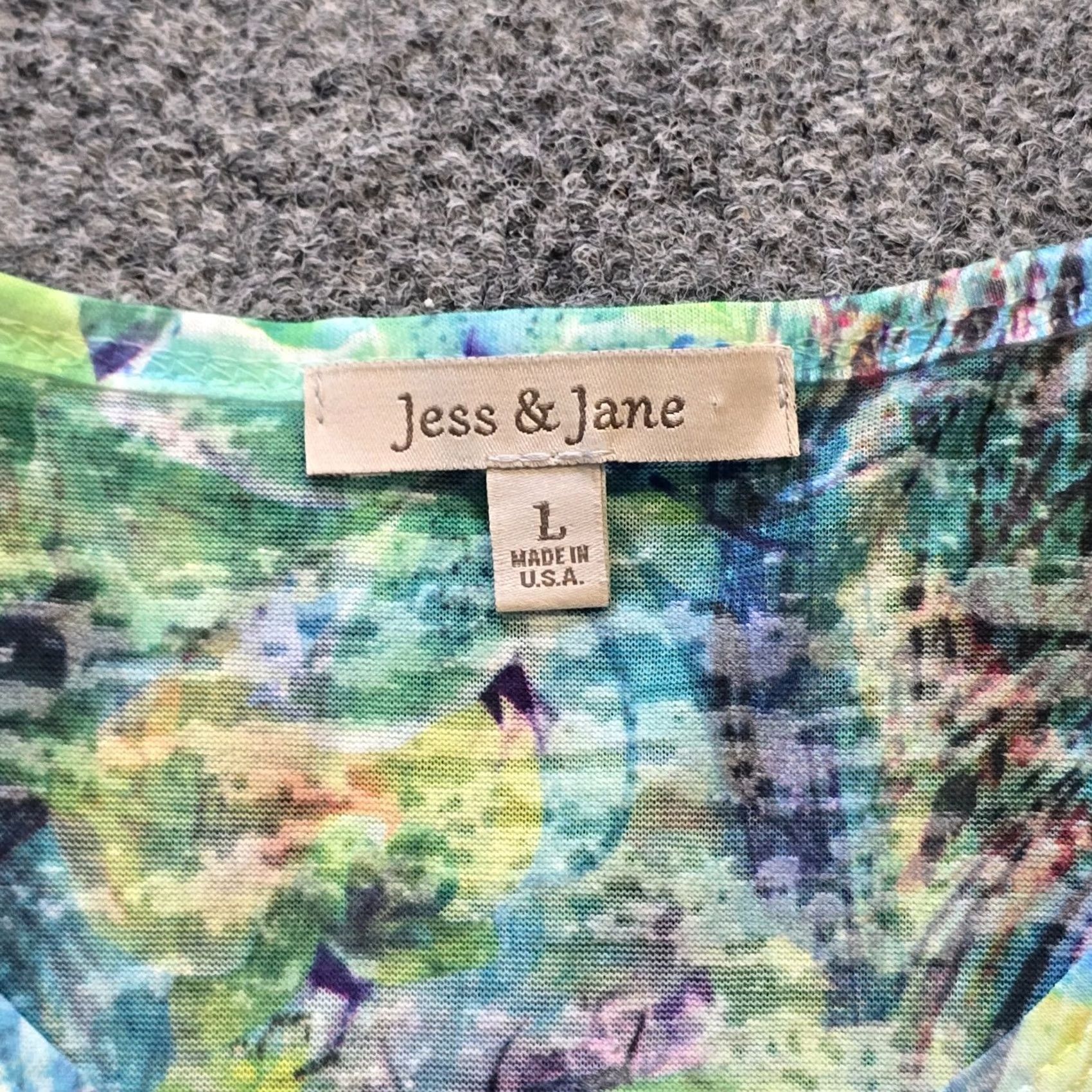 Vintage Jess Jane Top Womens Size Medium Blue Abstract Artsy Rhinestones Stretch Casual Shirt Size M / US 6-8 / IT 42-44 - 3 Thumbnail