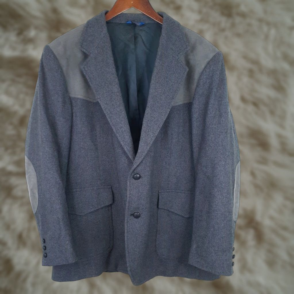 Pendleton VINTAGE Pendleton Blazer Jacket Sport Coat Mens 46 Gray Wool Elbow Patches Western Size 46R - 1 Thumbnail