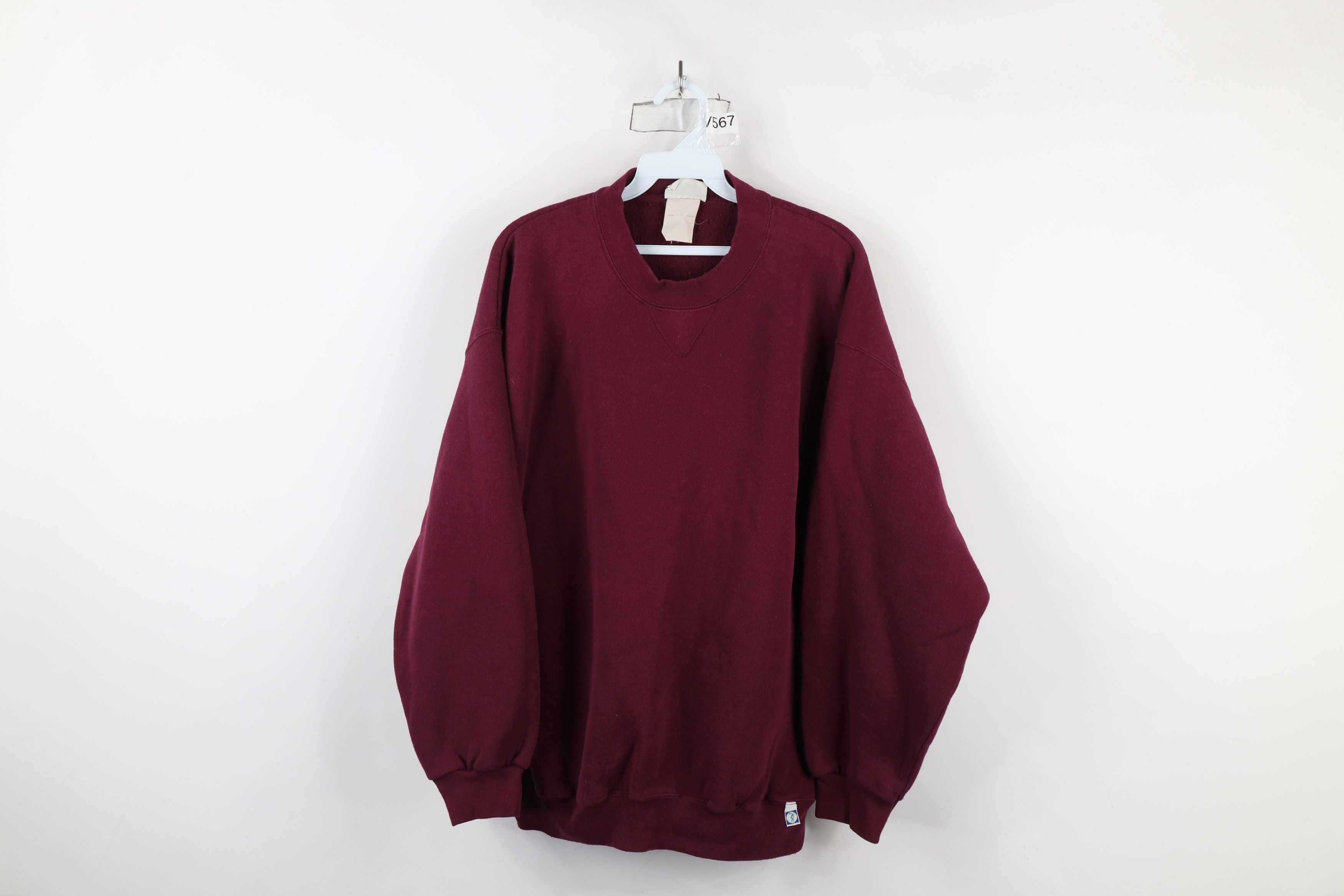 Vintage Vintage 90s Streetwear Blank Crewneck Sweatshirt Burgundy Size US L / EU 52-54 / 3 - 1 Thumbnail