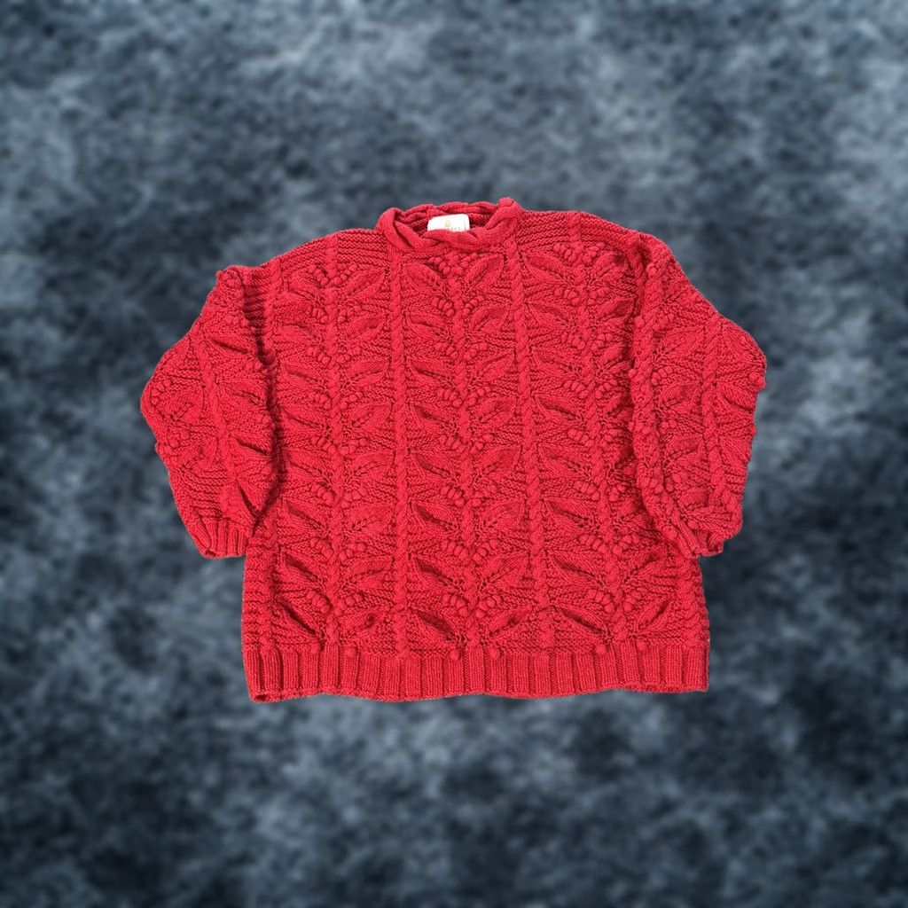 Express VINTAGE Express Sweater Womens M Red 90s Chunky-Knit Crew Neck Pullover Textured Knit Shirt Size M / US 6-8 / IT 42-44 - 1 Thumbnail