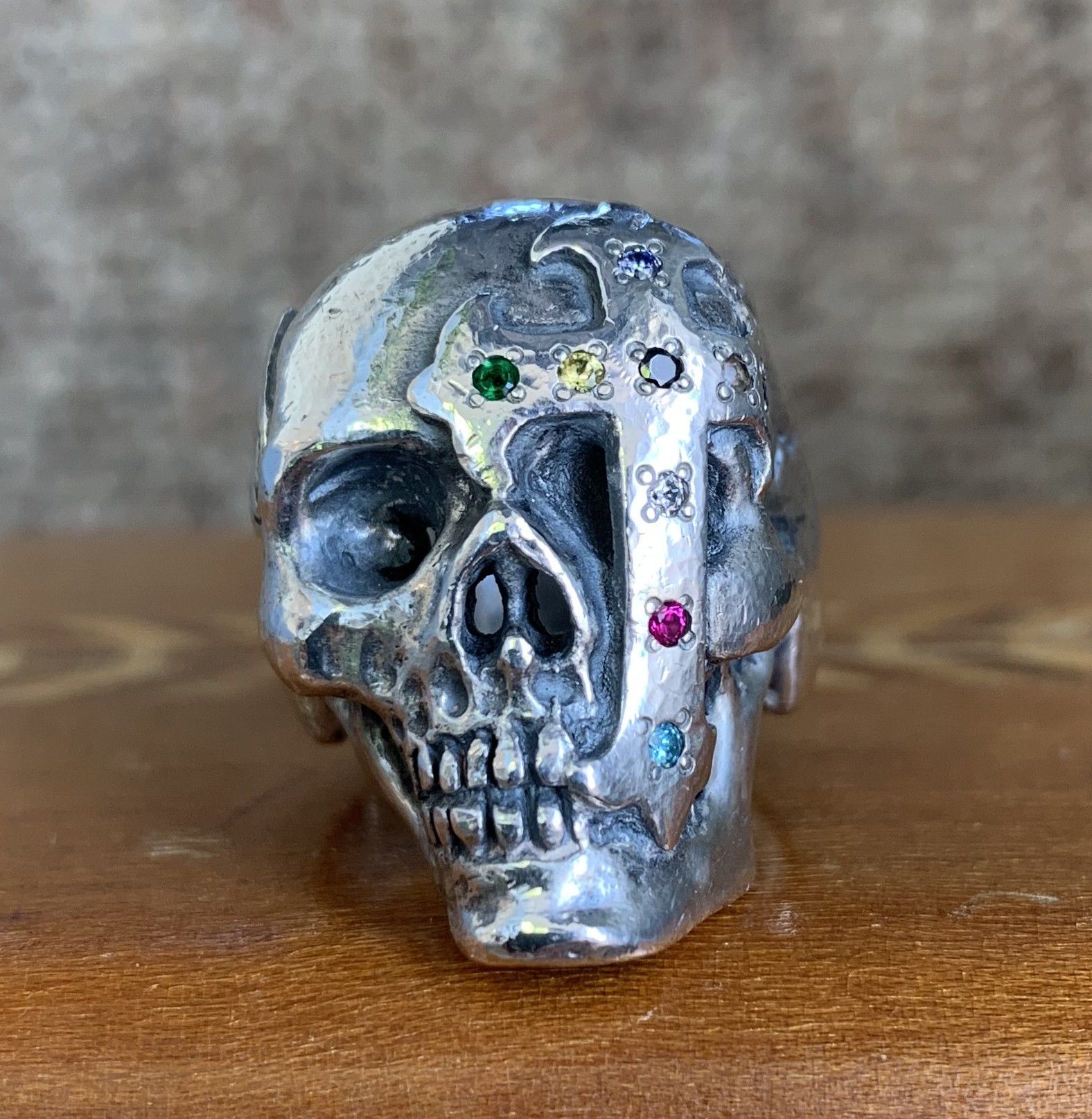 Number (N)ine SS05 "Nightcrawler" Bejeweled Silver Skull Ring Size ONE SIZE - 2 Thumbnail