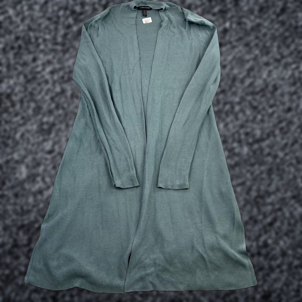 Eileen Fisher Eileen Fisher Cardigan Womens Small Petite Green Duster Open Front Rib Knit Size S / US 4 / IT 40 - 1 Thumbnail