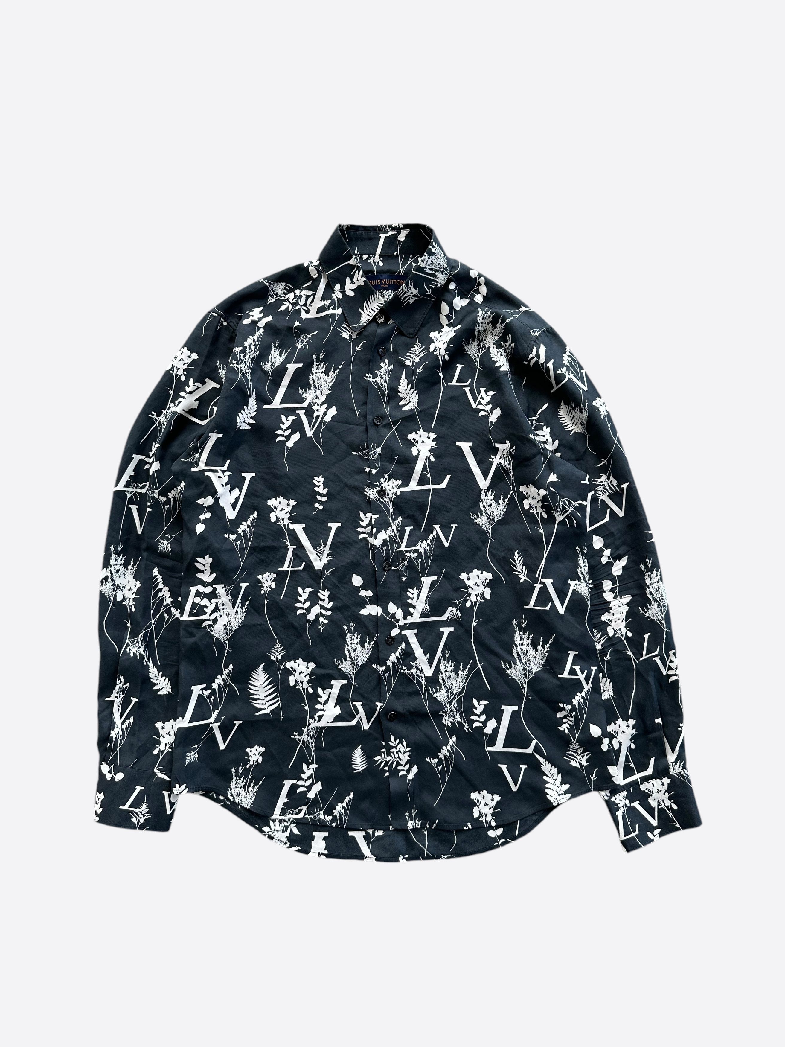 Louis Vuitton Louis Vuitton Navy & White Leaf Silk Button Up Shirt Size US M / EU 48-50 / 2 - 1 Thumbnail