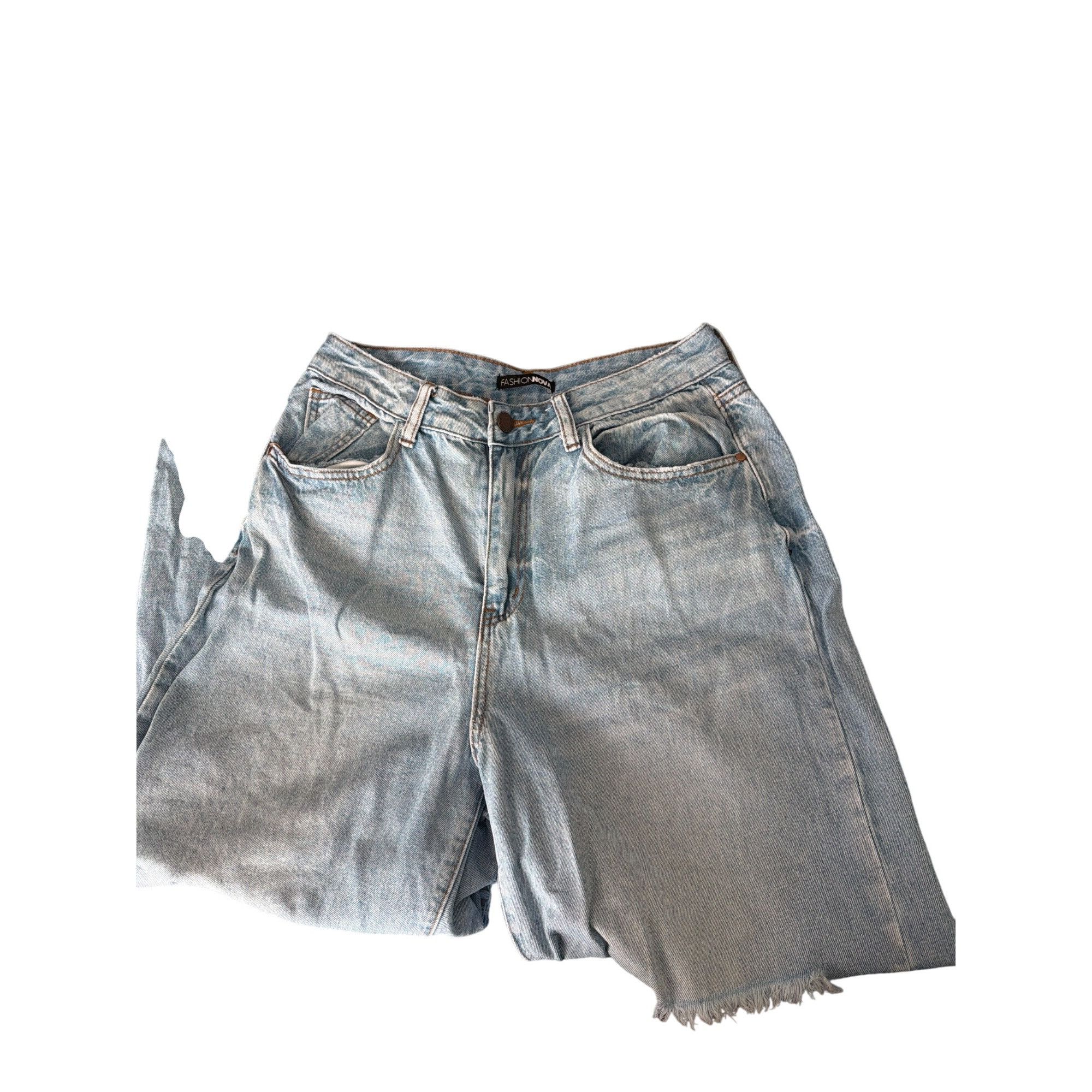 Fashion Nova Fashion Nova Distressed Light Wash Wide Leg Jeans Destroyed Size 27" / US 4 / IT 40 - 2 Thumbnail