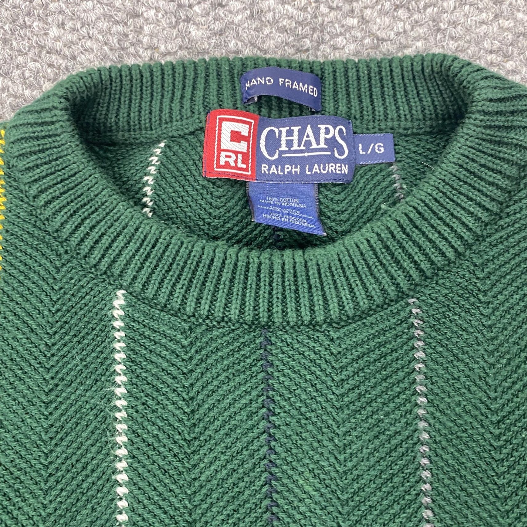 Chaps VINTAGE Chaps Ralph Lauren Sweater Pullover Mens Large Green Herringbone Crewneck Size US L / EU 52-54 / 3 - 3 Thumbnail