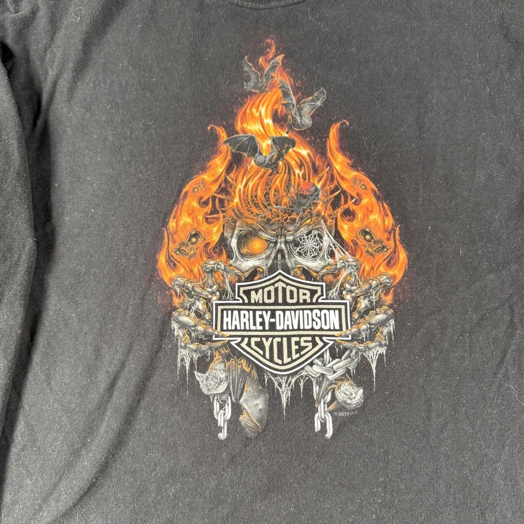 Harley Davidson Harley-Davidson Shirt Mens XL Black Long Sleeve Flames Skulls Panama City Beach Graphic Print Crew Neck Front Back Limited Edition VINTAGE? Size US XL / EU 56 / 4 - 3 Thumbnail