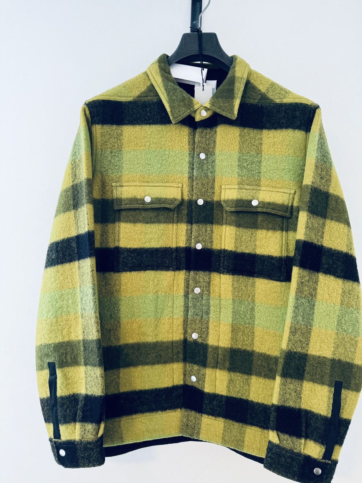 image of Rick Owens Luxor - Fw/23 - Outershirt Boiled Wool Acid Plaid in Green, Men's (Size XL)