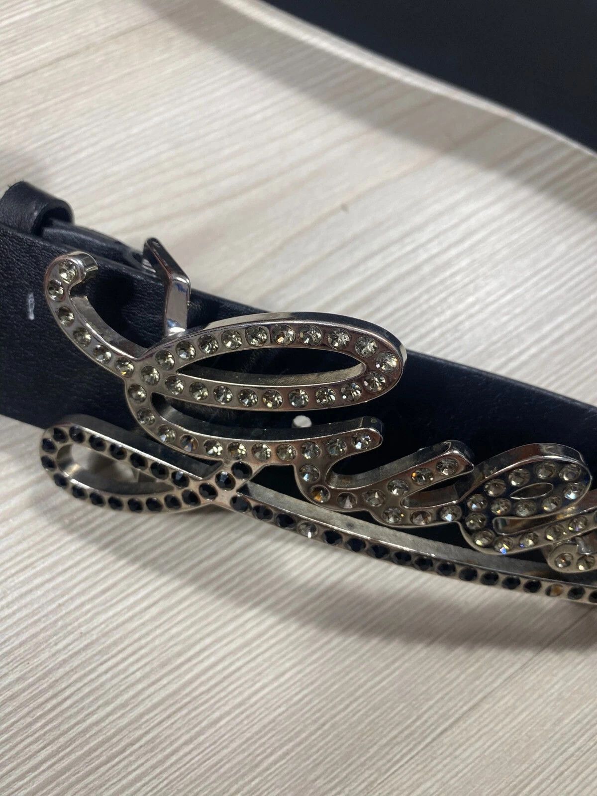 Guess Guess Women's Black Leather Belt with Rhinestone Logo Buckle Size ONE SIZE - 2 Thumbnail