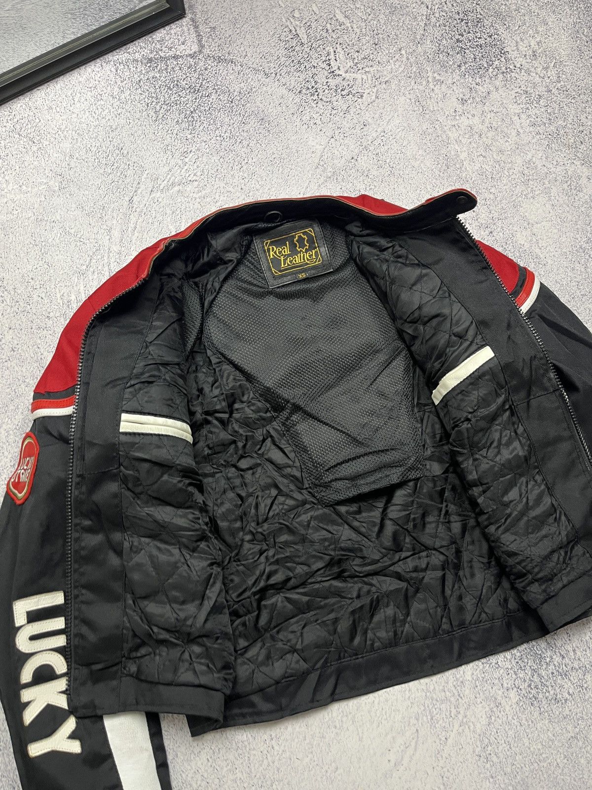 Vintage Crazy Lucky Strike Leather Elements Racing Jacket Moto Rare🔥 Size XS / US 0-2 / IT 36-38 - 12 Thumbnail