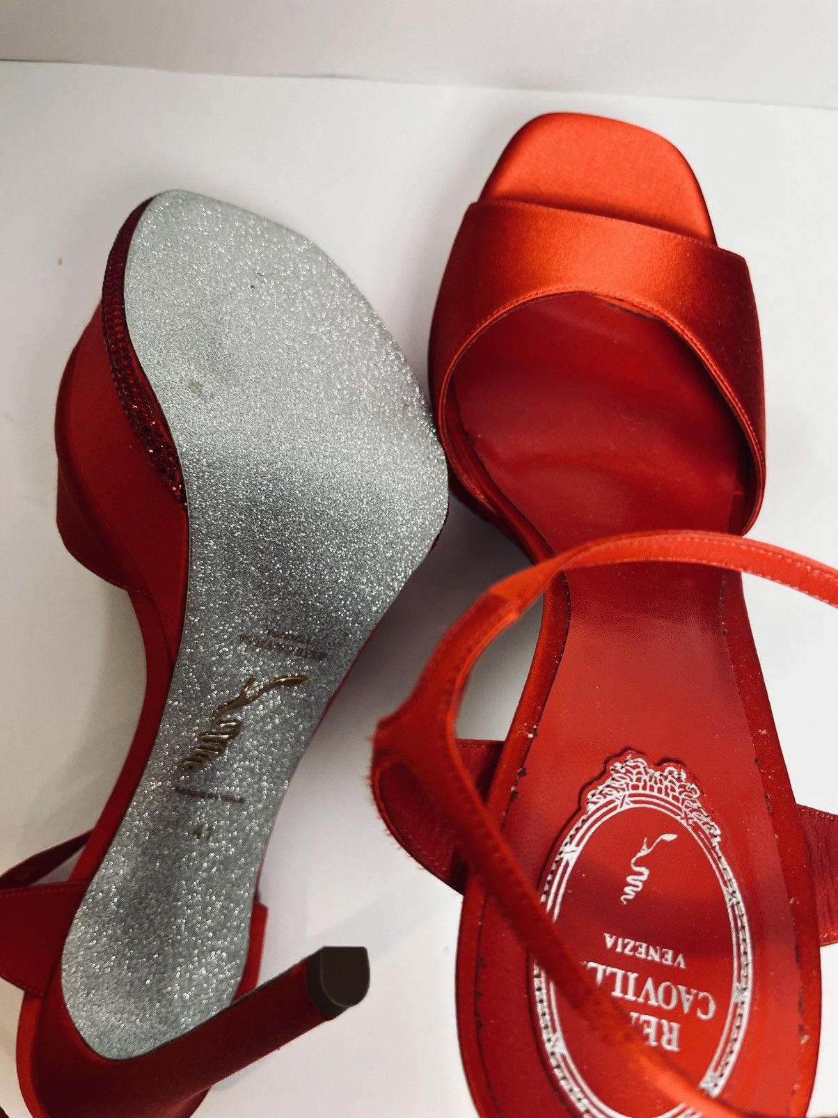 Rene Caovilla Rene Caovilla Red Satin Platform Heels NEW Size US 11 / IT 41 - 7 Thumbnail