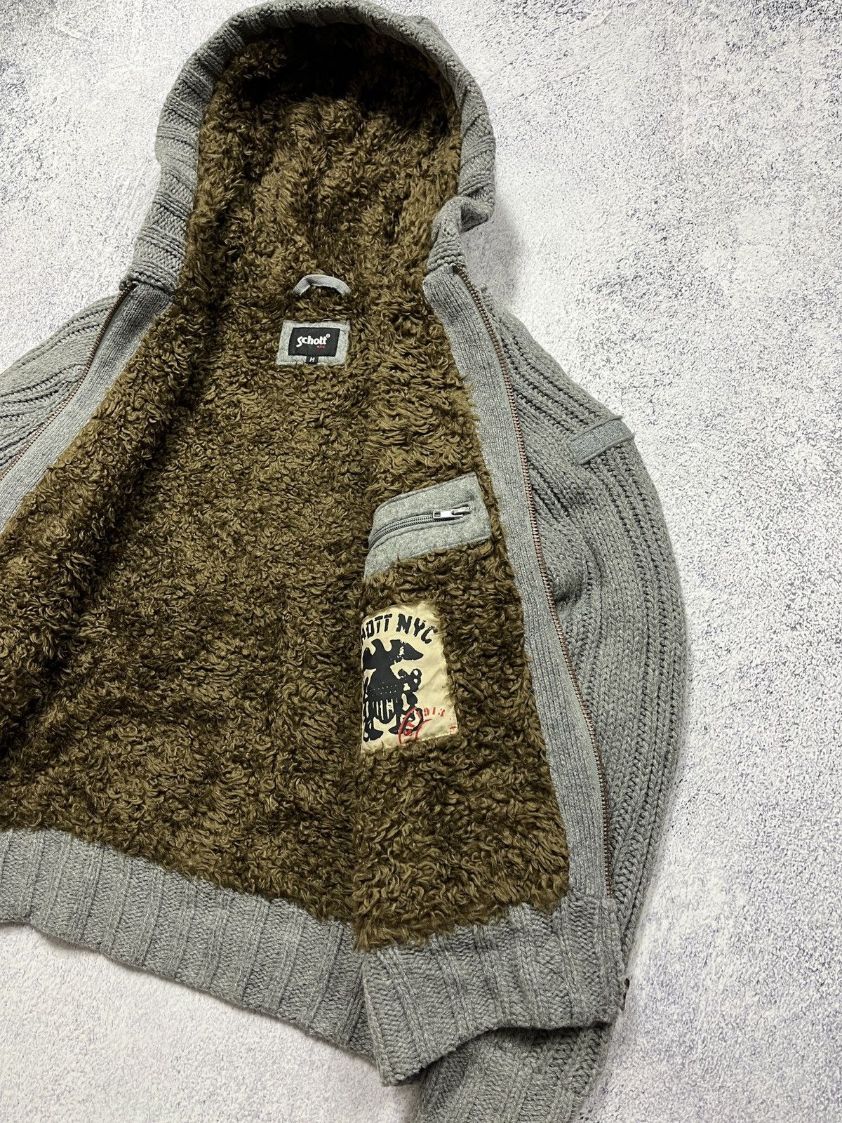 Schott × Vintage Schott Cable Knit Heavy Zip Hoodie Sherpa Jacket Duffle Coat Size US M / EU 48-50 / 2 - 9 Thumbnail