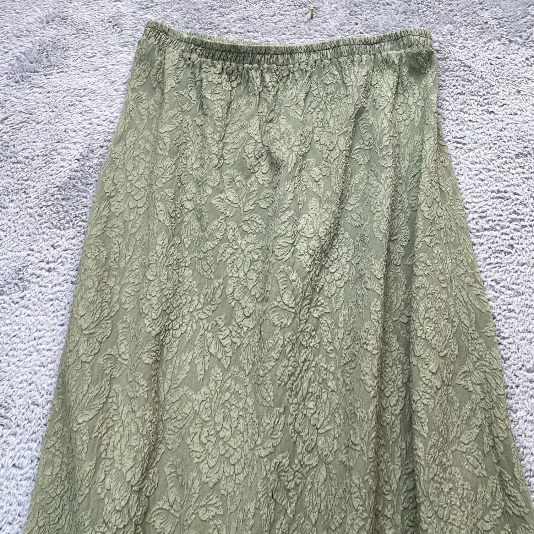 Vintage VINTAGE URU Skirt Womens S Green Maxi Floral Textured Front Slit Cottagecore Skirt City Retro Size 28" / US 6 / IT 42 - 3 Thumbnail