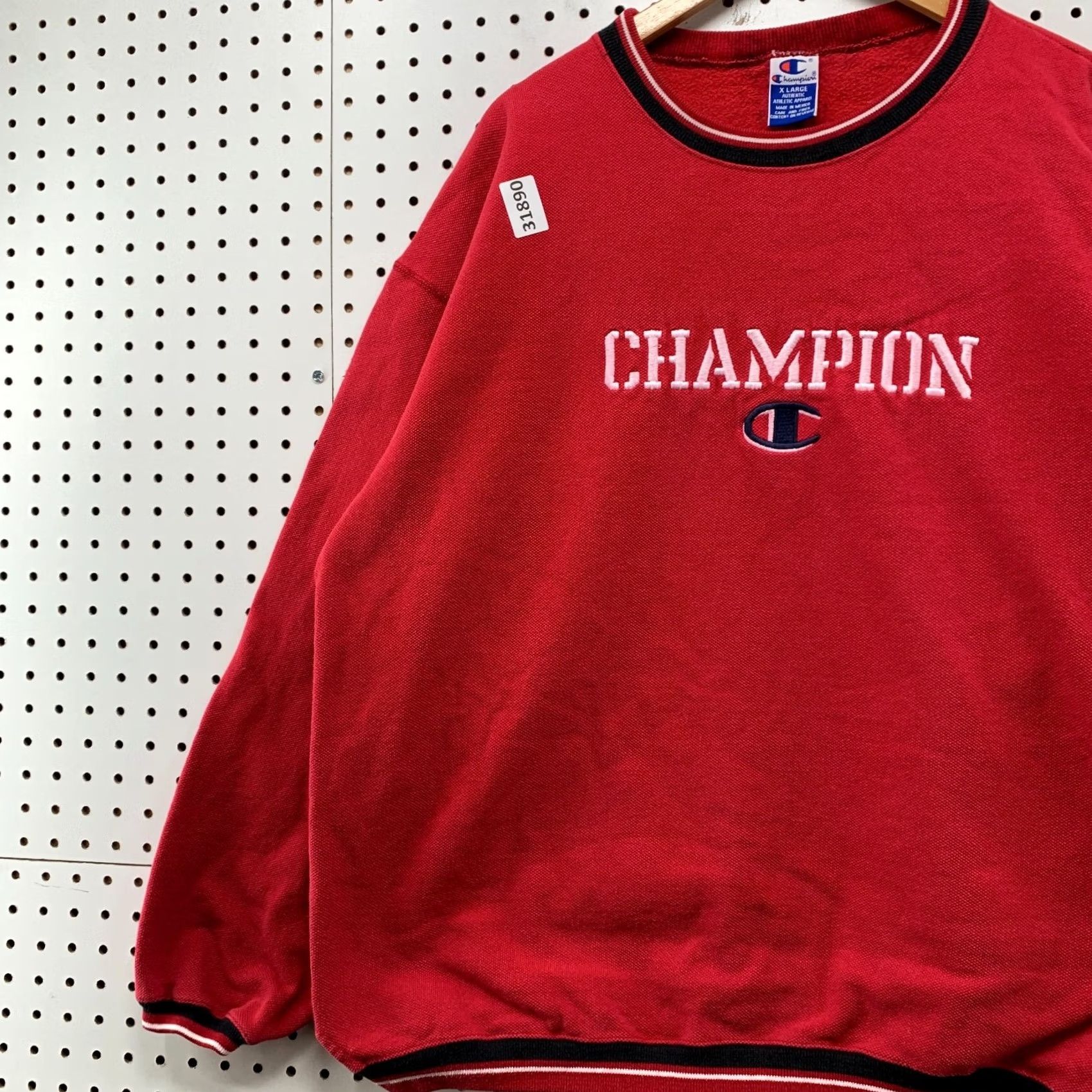 Champion Vintage Champion Red Knit Sweatshirt Long Sleeve Men XL 26x28 90s Crew Neck Pullover reverse Weave Size US XL / EU 56 / 4 - 3 Thumbnail