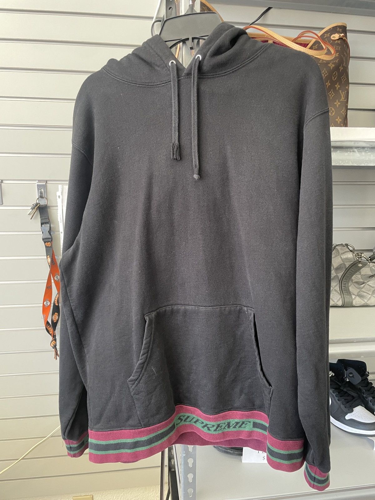 Supreme Striped Ribbed Hoodie BLACK LARGE