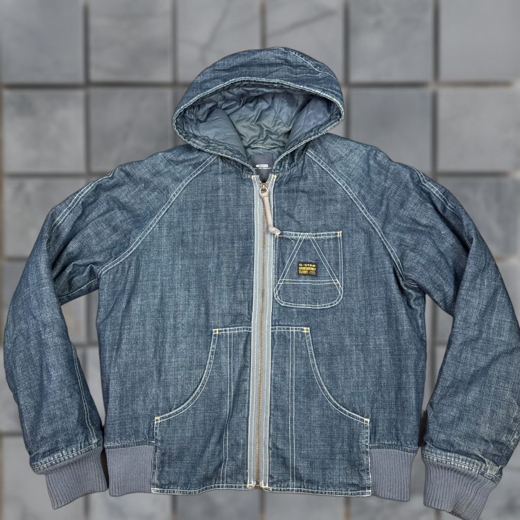 G-Star G Star Raw Jacket Mens Large Blue Denim Leski Bomber Hooded Quilt Workwear Chore Outdoor Jacket Size US L / EU 52-54 / 3 - 1 Thumbnail