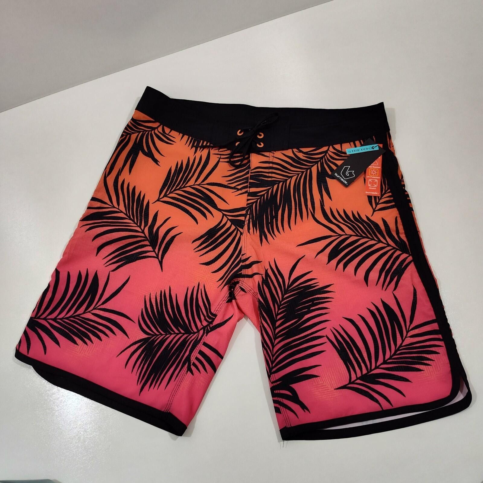 Burnside Burnside Board Shorts Men's 34 Orange Pink Leaf Print Size US 34 / EU 50 - 1 Thumbnail