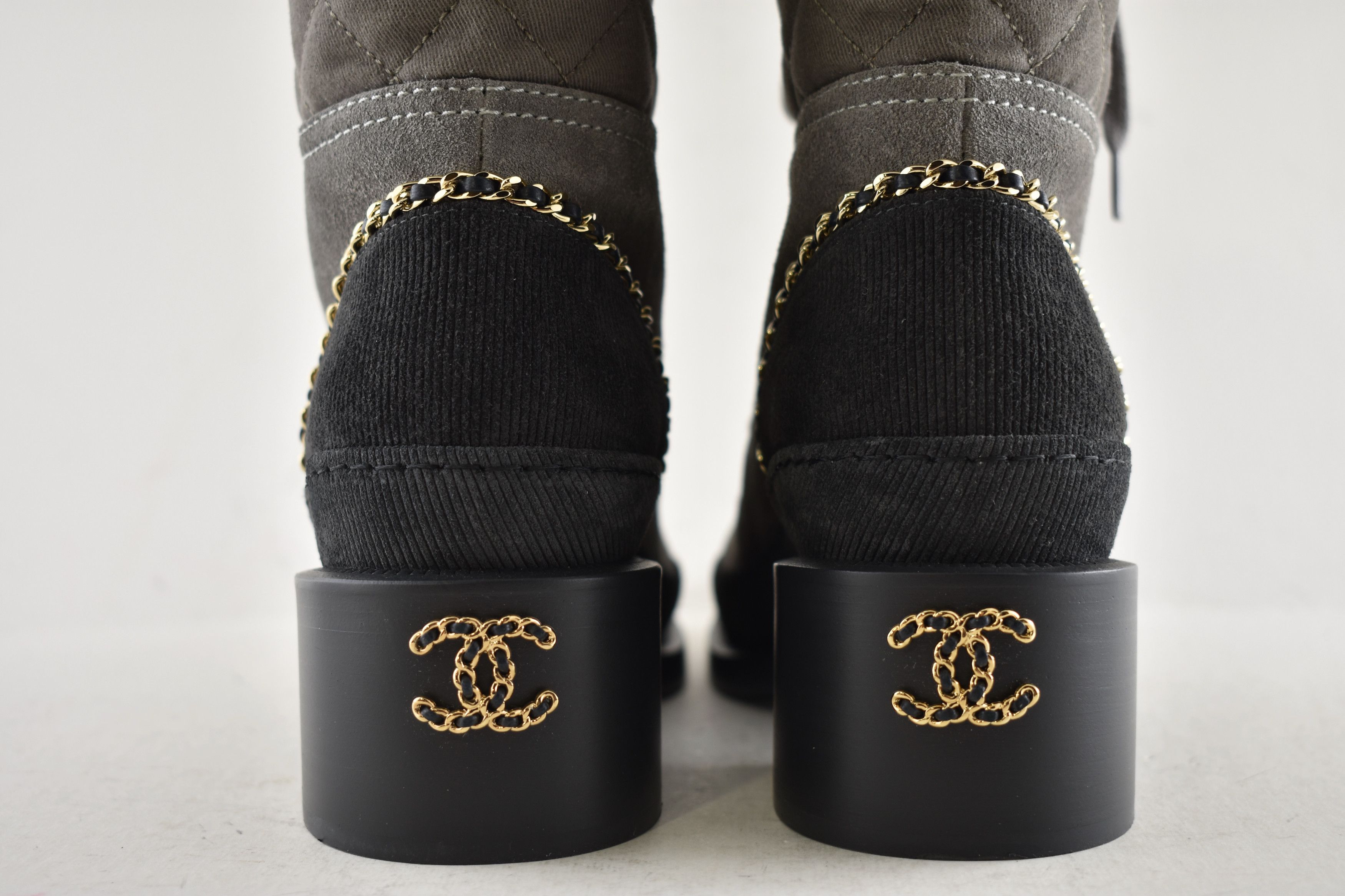 Chanel Chanel 24K Grey Quilted Chain Combat Military Tall Boot 36 Size US 6 / IT 36 - 14 Thumbnail