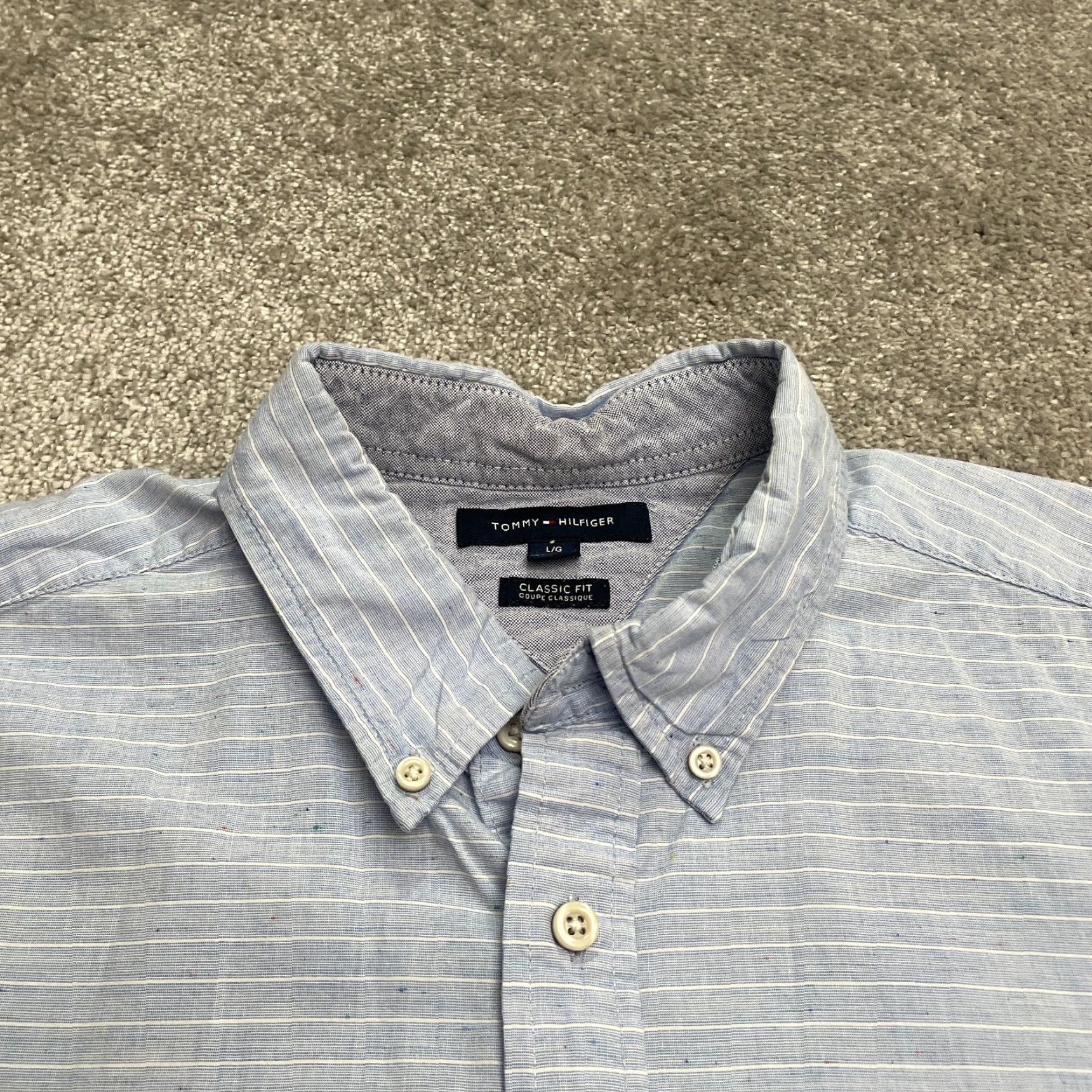Tommy Hilfiger Tommy Hilfiger Classic Fit Shirt Men L Blue White Stripe Short Sleeve Casual Size US L / EU 52-54 / 3 - 3 Thumbnail