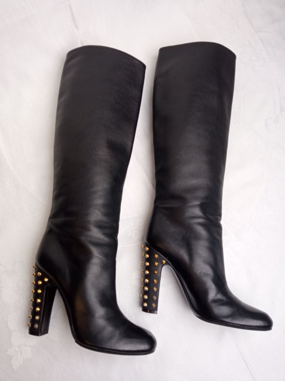 Gucci Studded spikes block heel leather knee high boots 37,5EU Size US 7.5 / IT 37.5 - 2 Thumbnail