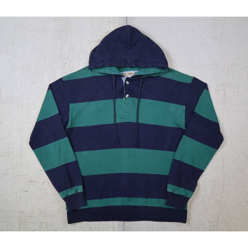 L.L. Bean Vintage LL Bean Hoodie Sweatshirt Unisex Blue & Green Stripe Size US M / EU 48-50 / 2 - 1 Thumbnail