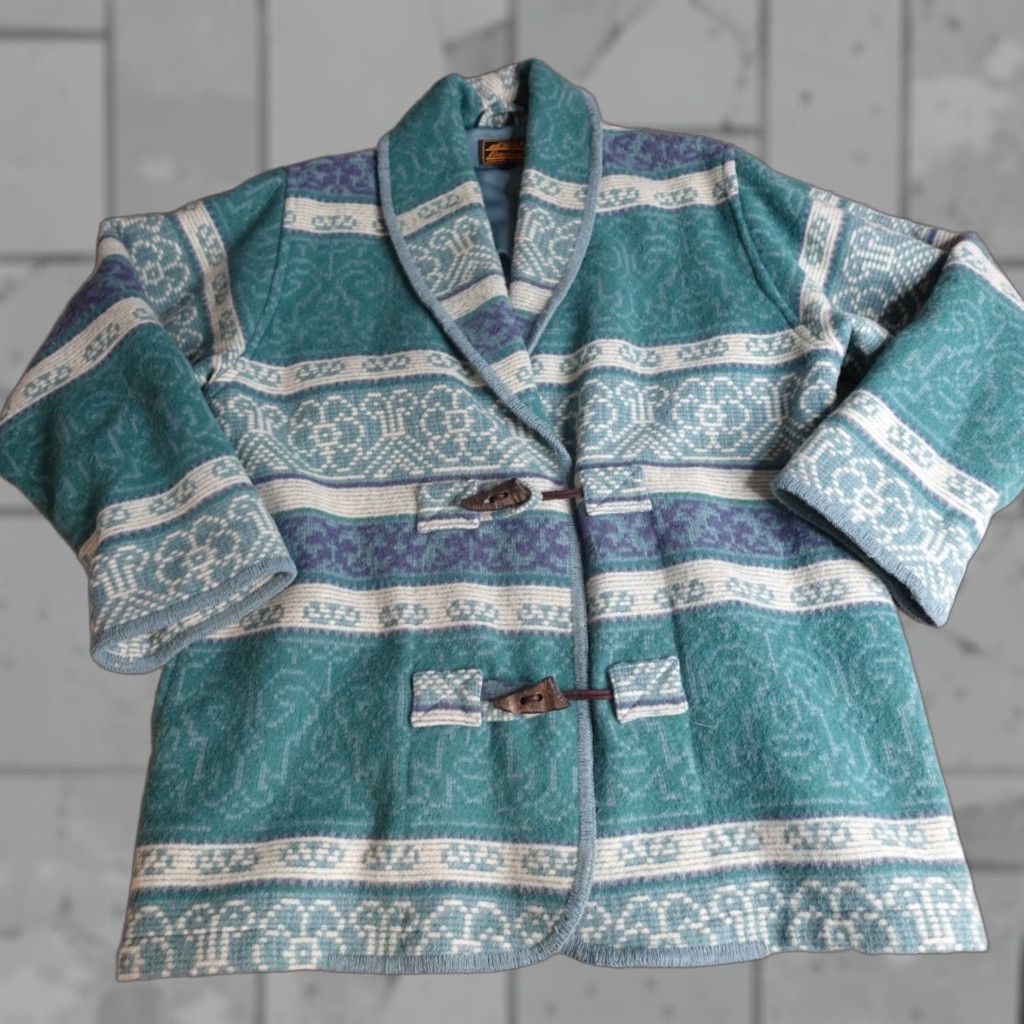Eddie Bauer VINTAGE Eddie Bauer Womens Jacket XL Blue Wool Blend Shawl Toggle Geometric Aztec - Made in USA Size XL / US 12-14 / IT 48-50 - 1 Thumbnail