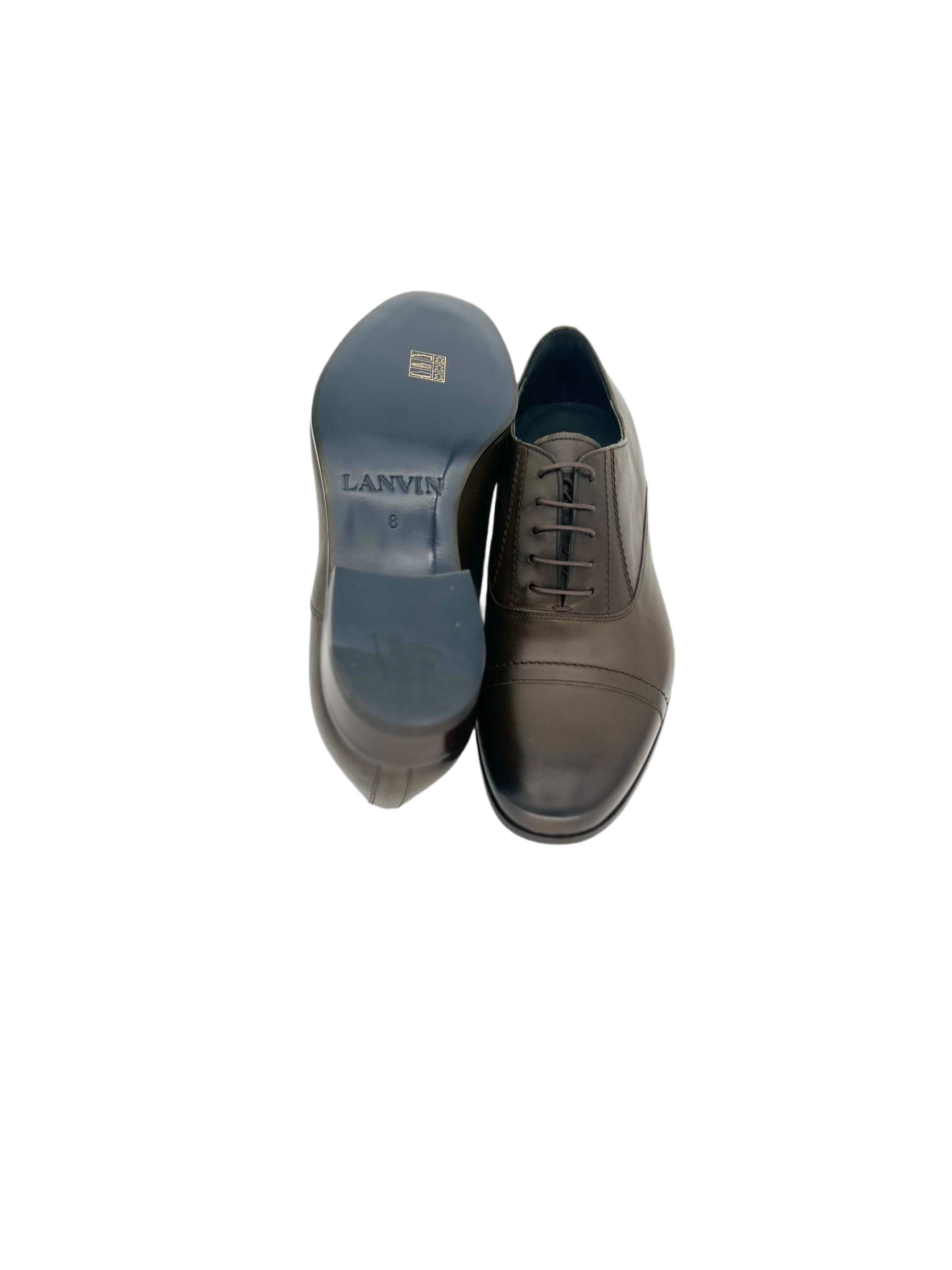 Lanvin Lanvin Khaki Burnished Leather Oxford Shoes Size US 8 / EU 41 - 5 Thumbnail