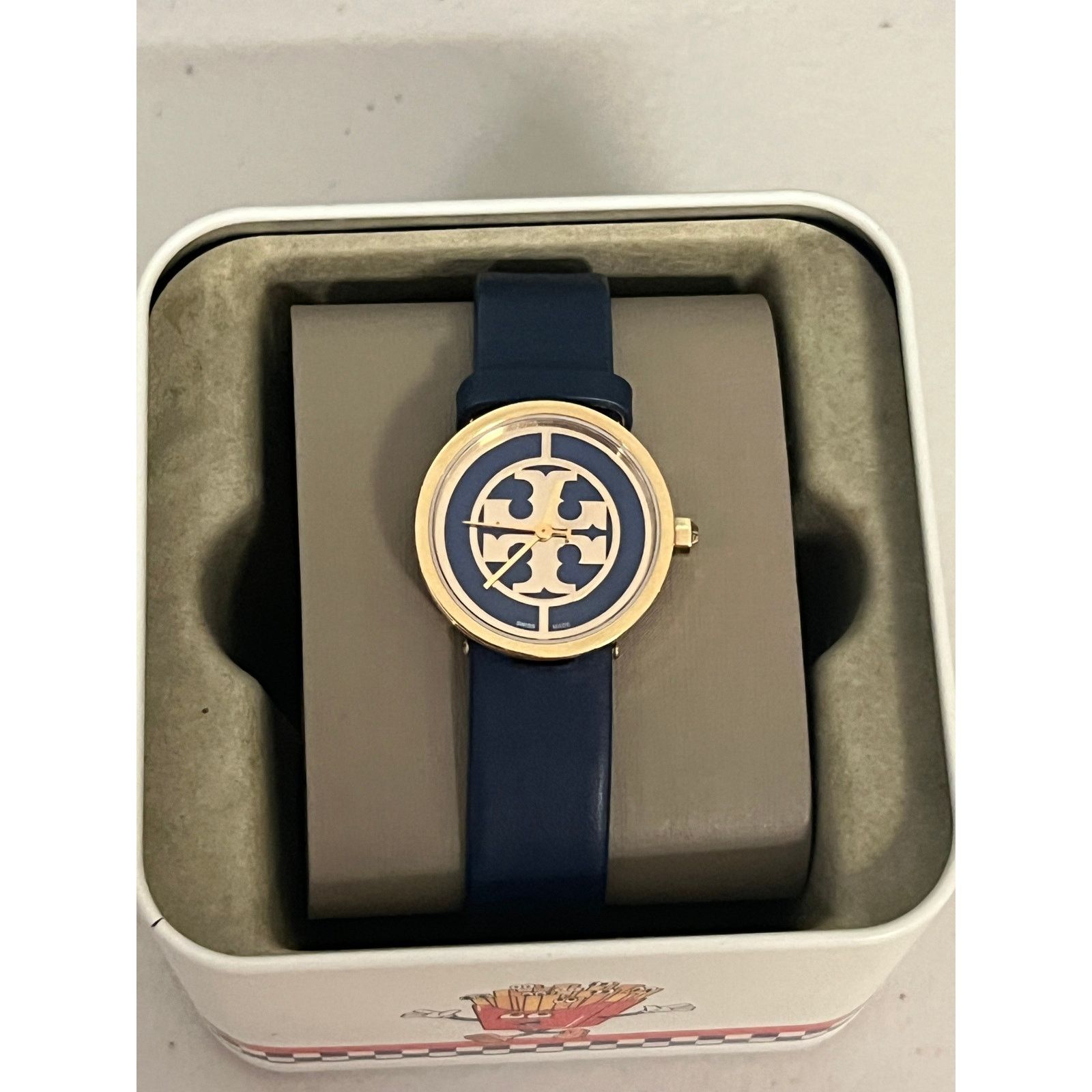 Tory Burch TRB4003 Reva Navy Leather Strap 28mm Swiss Watch display picture 2