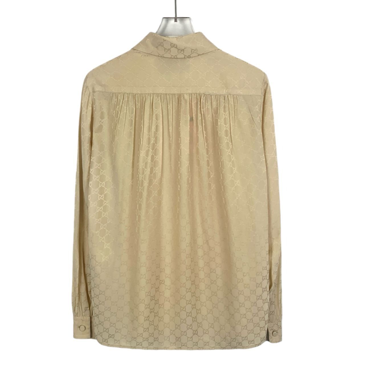Gucci Gucci Khaki Logo Jacquard Silk Button-Up Shirt (Size S) Size S / US 4 / IT 40 - 6 Thumbnail