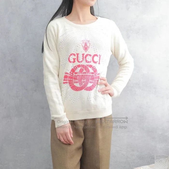 Gucci Gucci White Red Logo Rhinestone Sweatshirt. Size S / US 4 / IT 40 - 1 Thumbnail