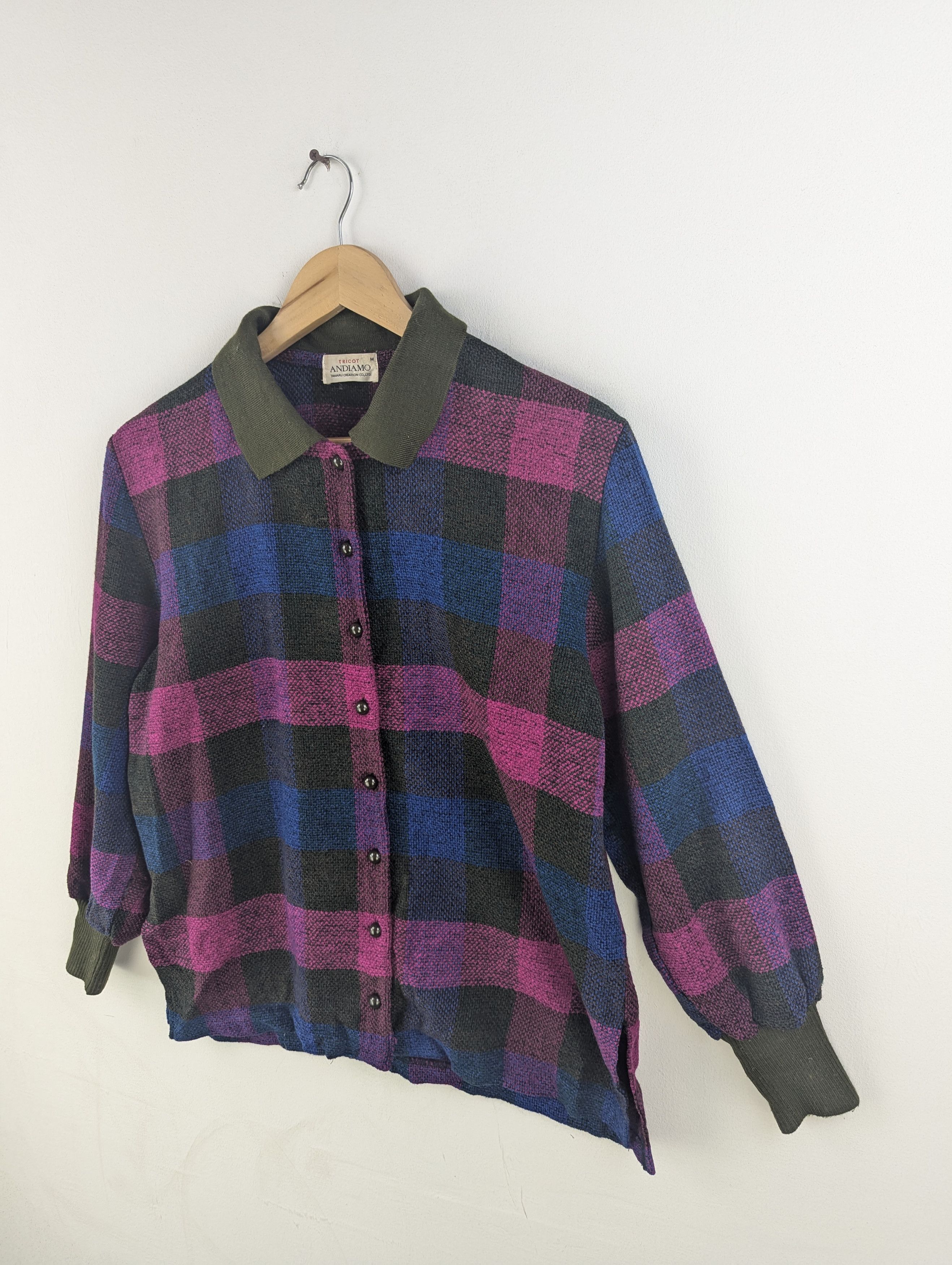 Japanese Brand × Vintage Vintage 1990s Wool Shirt Button Up Long Sleeve Checkered Size M / US 6-8 / IT 42-44 - 2 Thumbnail